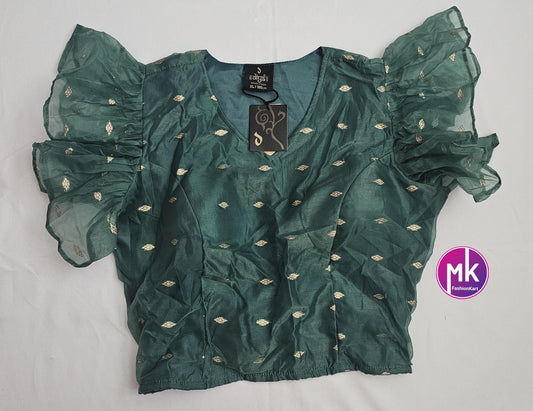 Readymade Green Crop top for Saree/Lehenga - Princess cut with padded - Size XL (105 cm) - MK Fashionkart