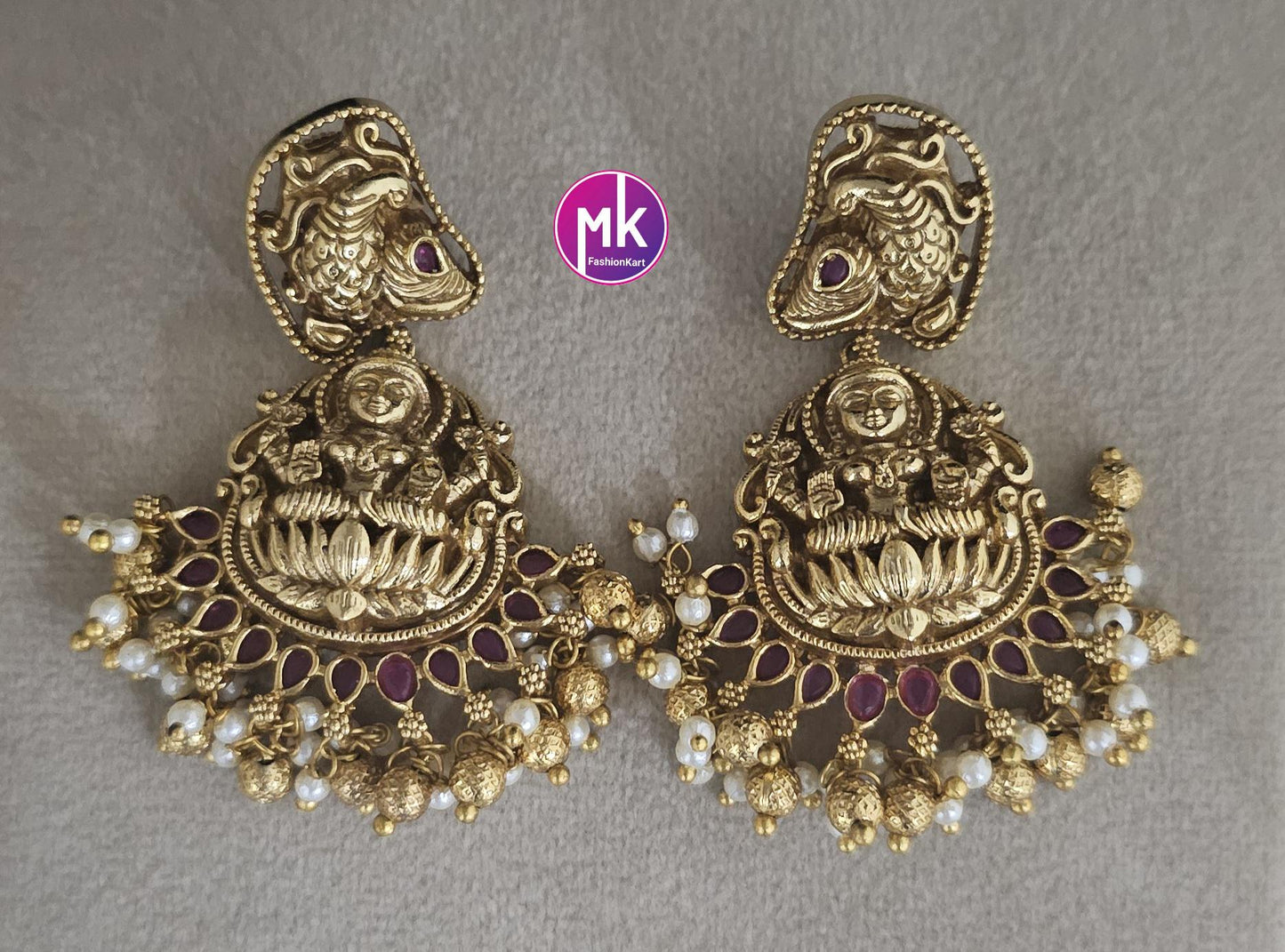 Celebrity Style Nakshi Design CZ/AD Heavy Big Bridal Temple Choker w Big Earring - Bridal Temple Jewelry Choker - MK Fashionkart