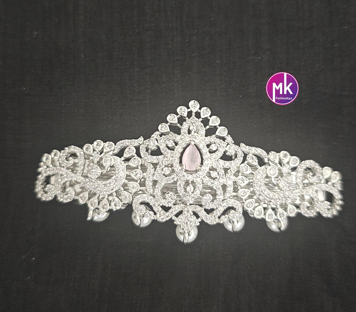 Peacock Flower design Premium Quality Silver finish AD stone Hair Clip/Hair Accessories - MK Fashionkart - Fashion Jewelry