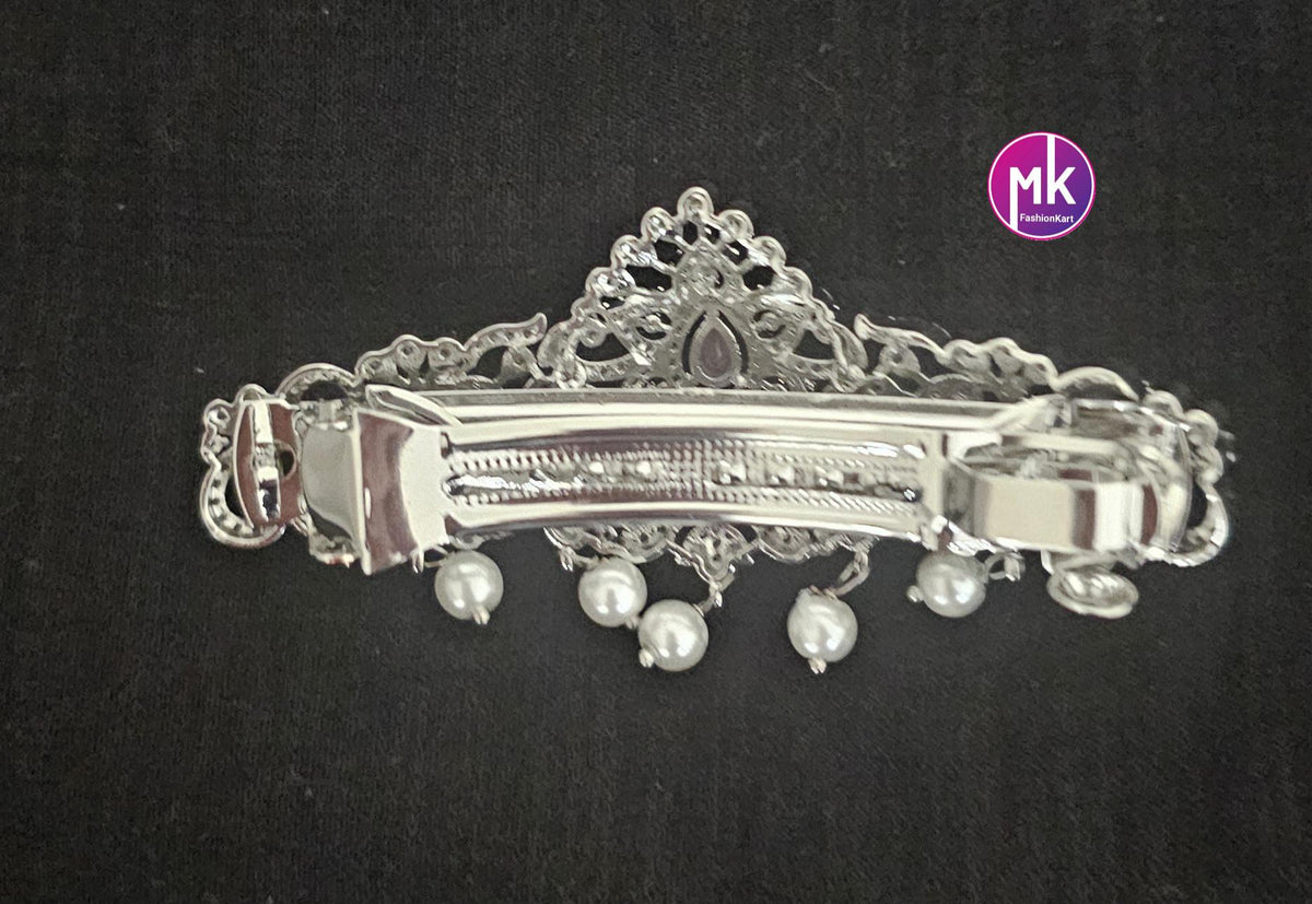 Peacock Flower design Premium Quality Silver finish AD stone Hair Clip/Hair Accessories - MK Fashionkart - Fashion Jewelry