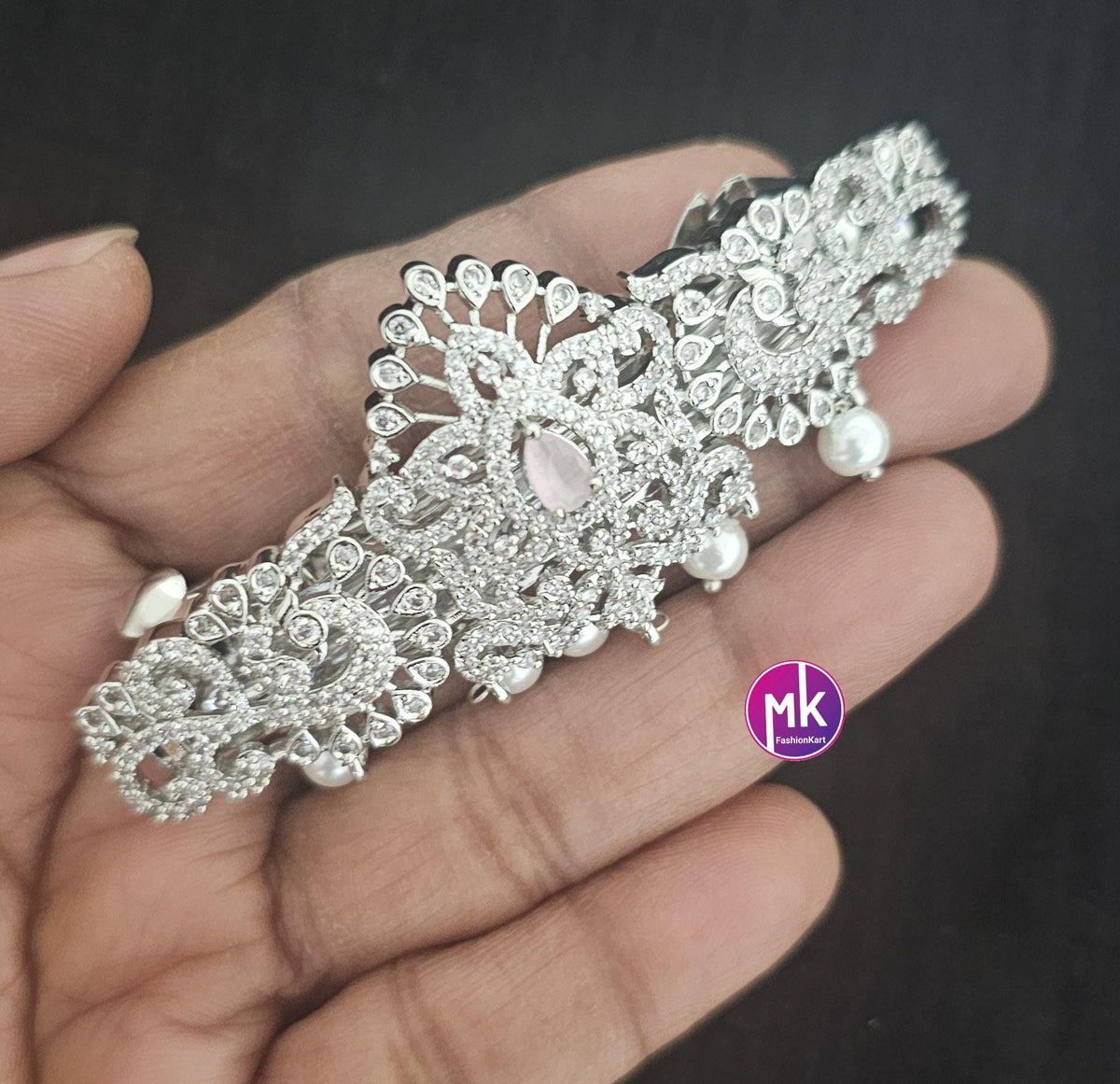 Peacock Flower design Premium Quality Silver finish AD stone Hair Clip/Hair Accessories - MK Fashionkart - Fashion Jewelry
