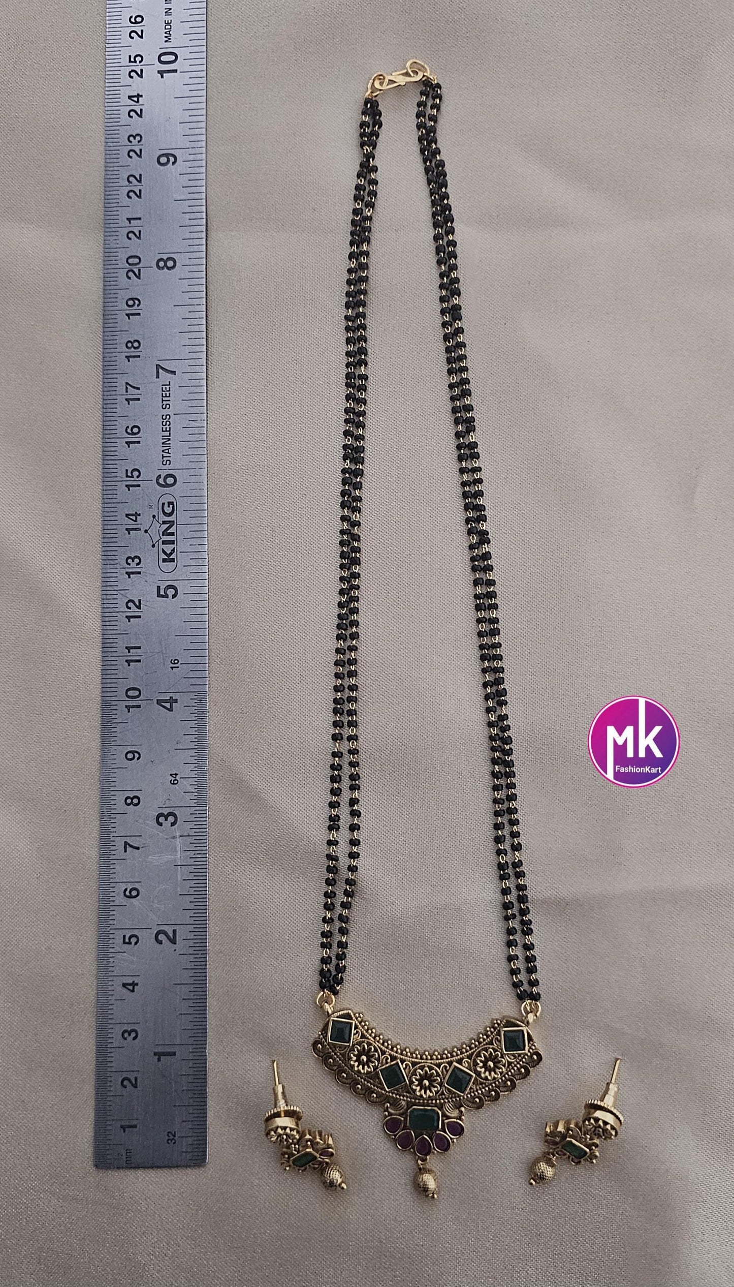 Premium quality AD Stone Matte Gold finish Mangalsutra Chain with matching Earrings - MK Fashionkart - Fashion Jewelry