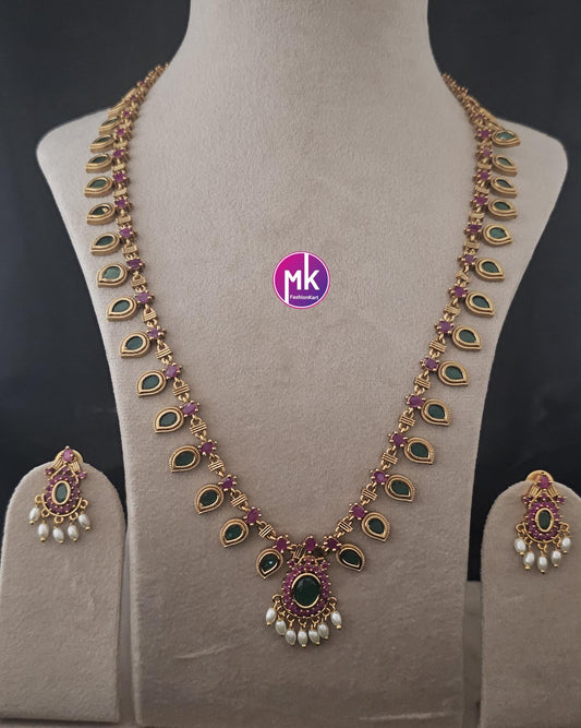 Matte finish Traditional Kerala style Mango Haram w matching Beautiful Earrings - Adult cum Teen Haram - MK Fashionkart - Fashion Jewelry