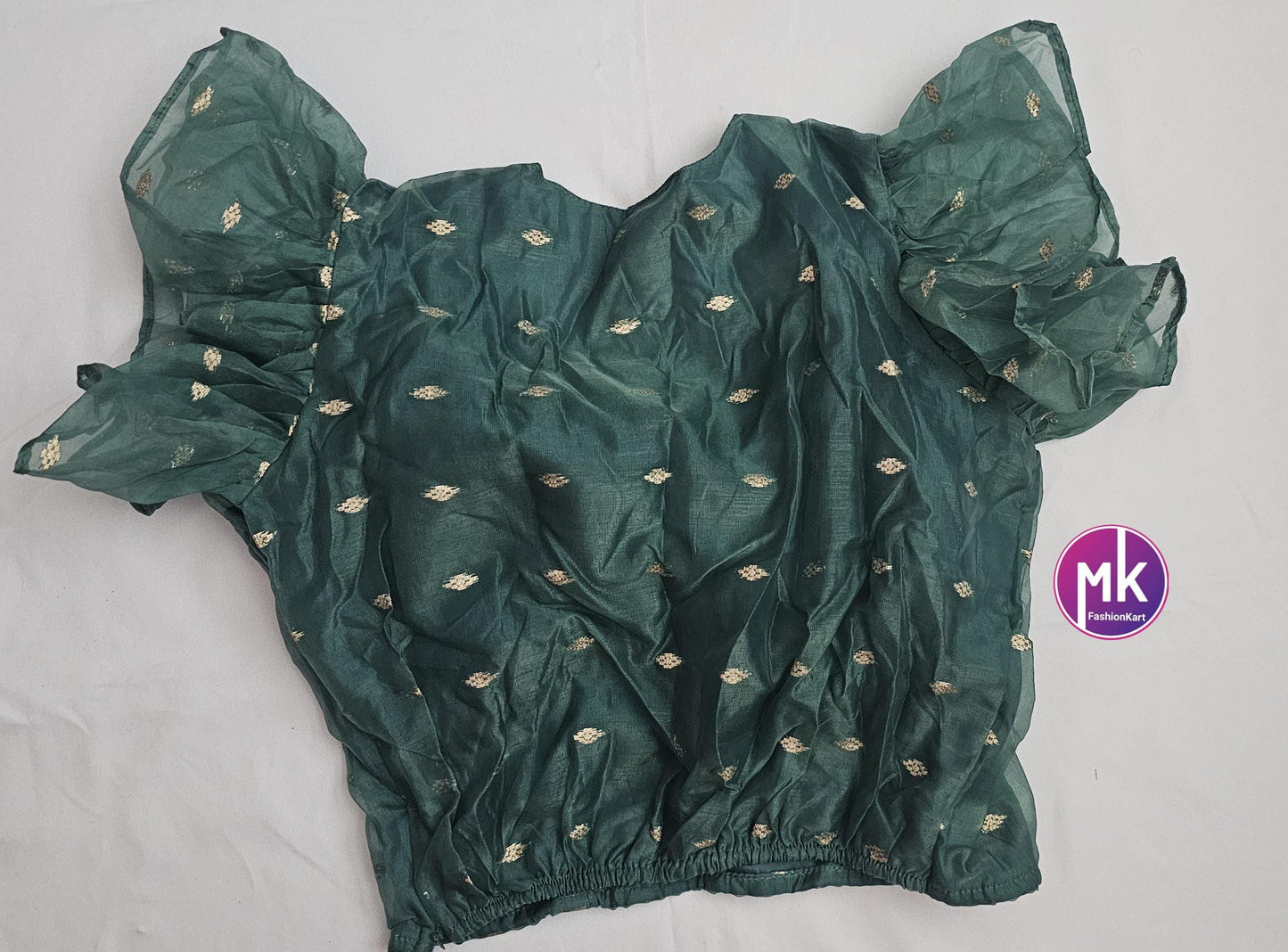 Readymade Green Crop top for Saree/Lehenga - Princess cut with padded - Size XL (105 cm) - MK Fashionkart