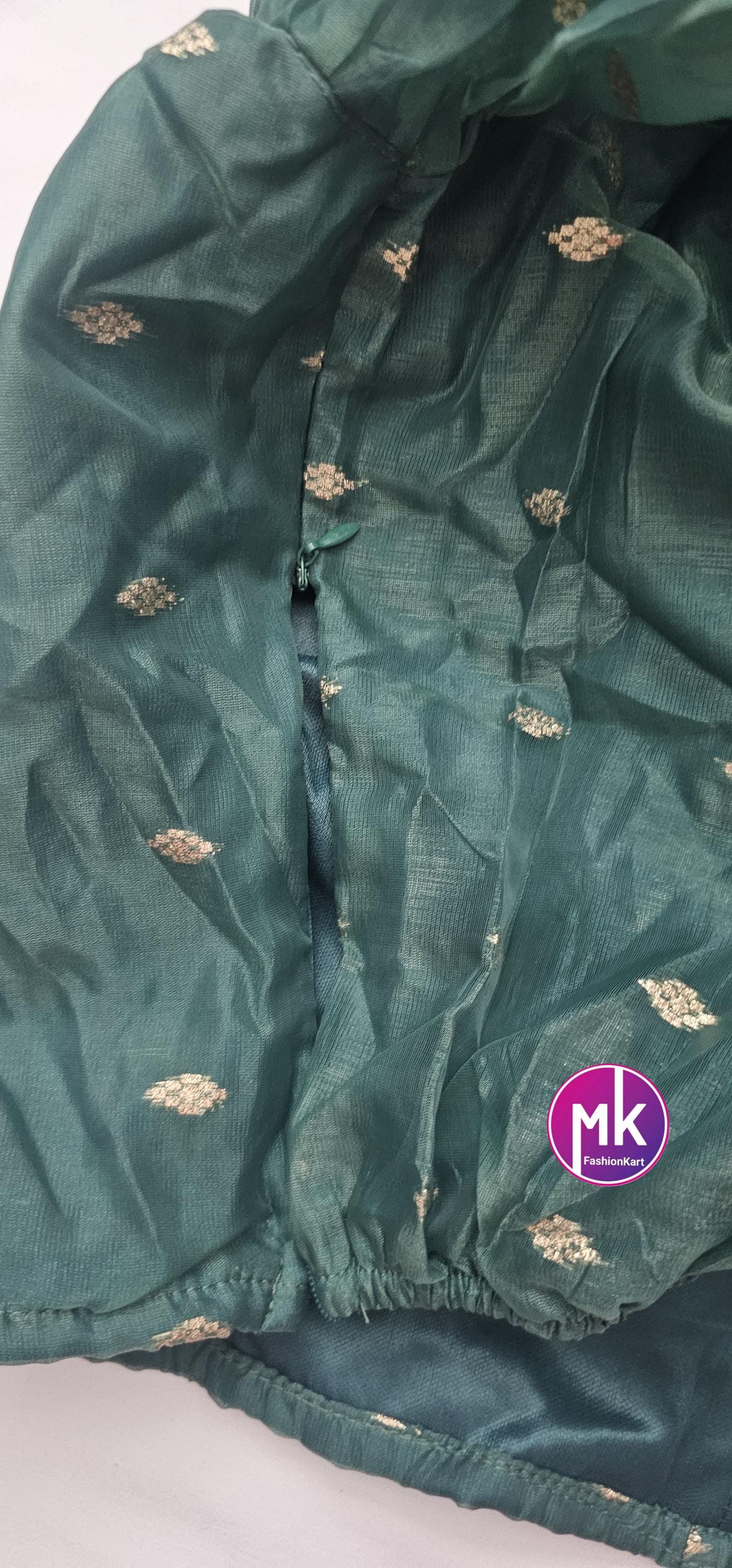 Readymade Green Crop top for Saree/Lehenga - Princess cut with padded - Size XL (105 cm) - MK Fashionkart