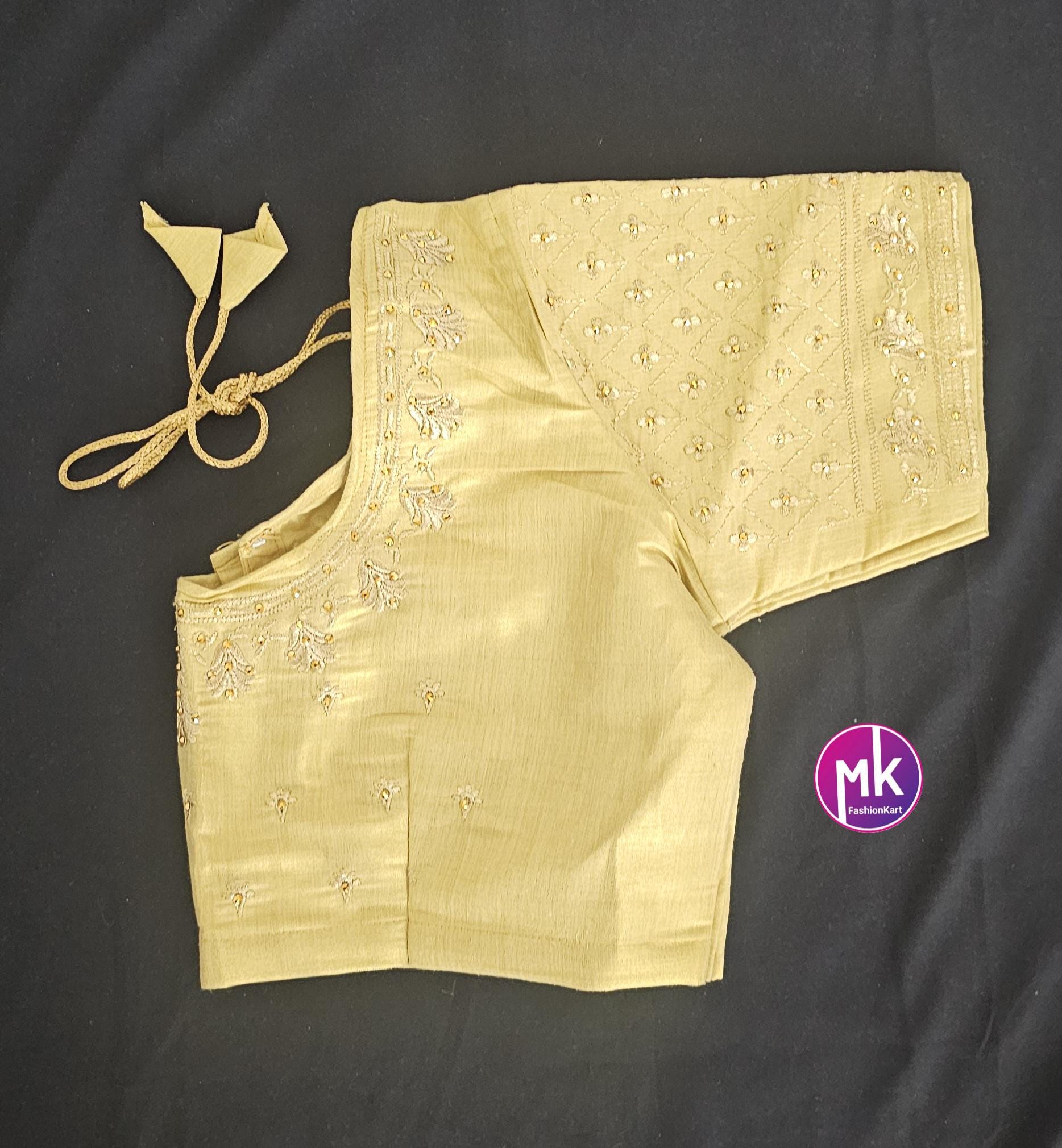 Golden Color Readymade Saree Blouse - Silk with Embroidery blouse - Size 40 - Saree/Lehenga Blouse - MK Fashionkart