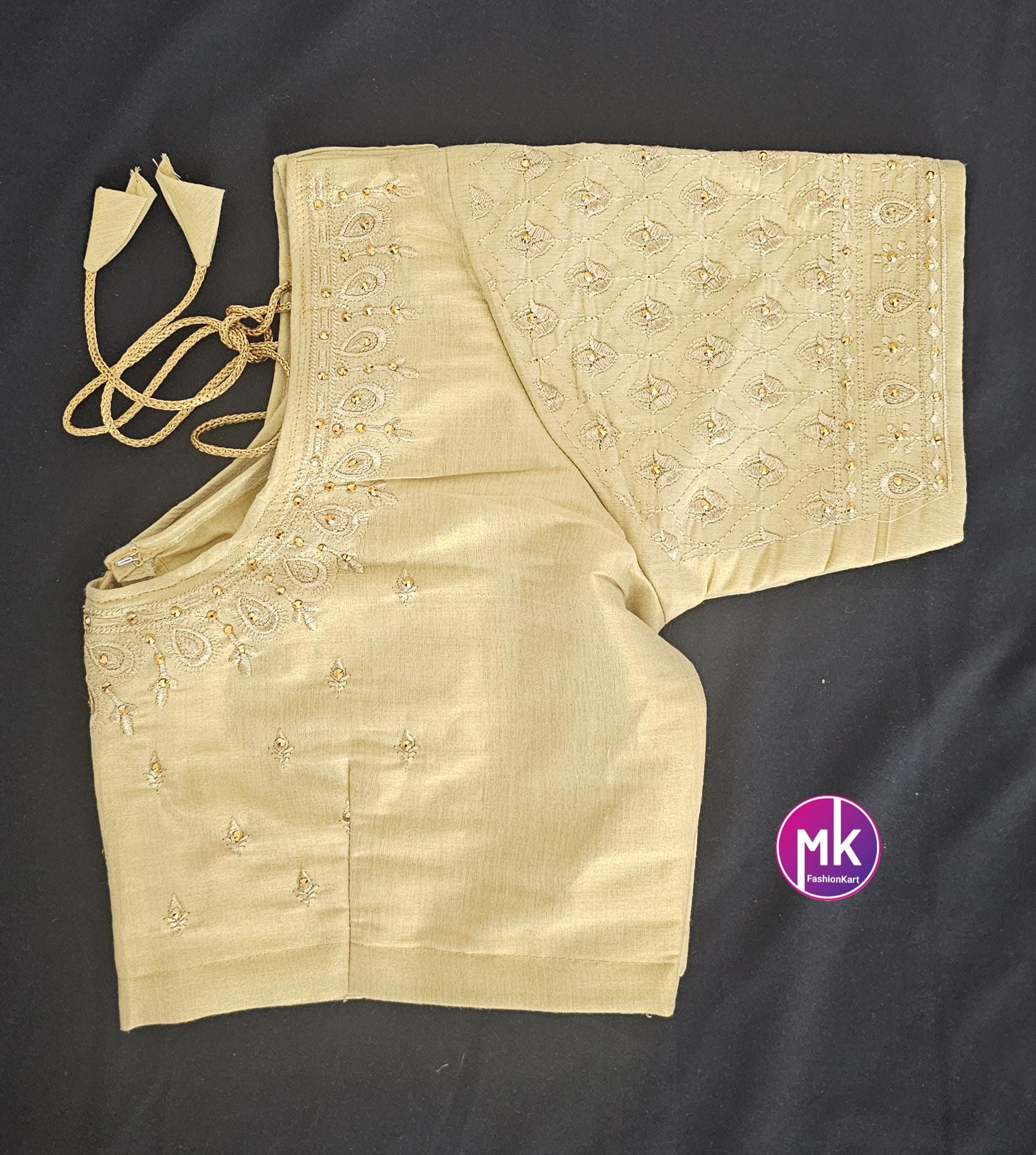 Golden Color Readymade Saree Blouse - Silk with Embroidery blouse - Size 40 - Saree/Lehenga Blouse - MK Fashionkart