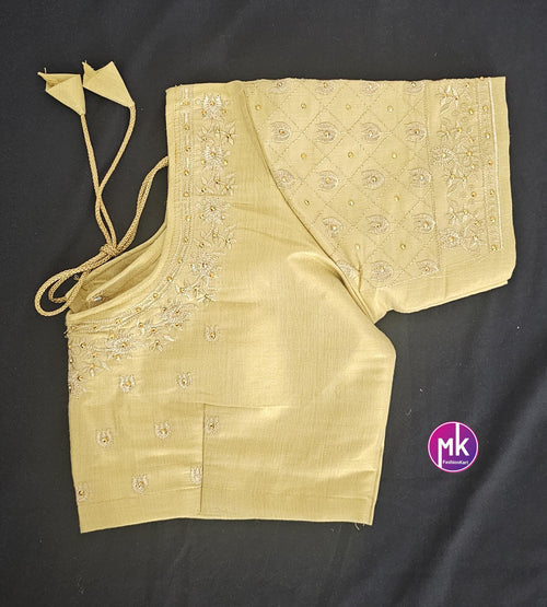 Golden Color Readymade Saree Blouse - Silk with Embroidery blouse - Size 40 - Saree/Lehenga Blouse - MK Fashionkart