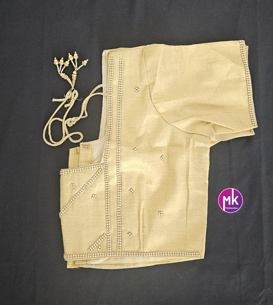 Golden Color Readymade Saree Blouse - Silk with Embroidery blouse - Size 42 - Saree/Lehenga Blouse - MK Fashionkart