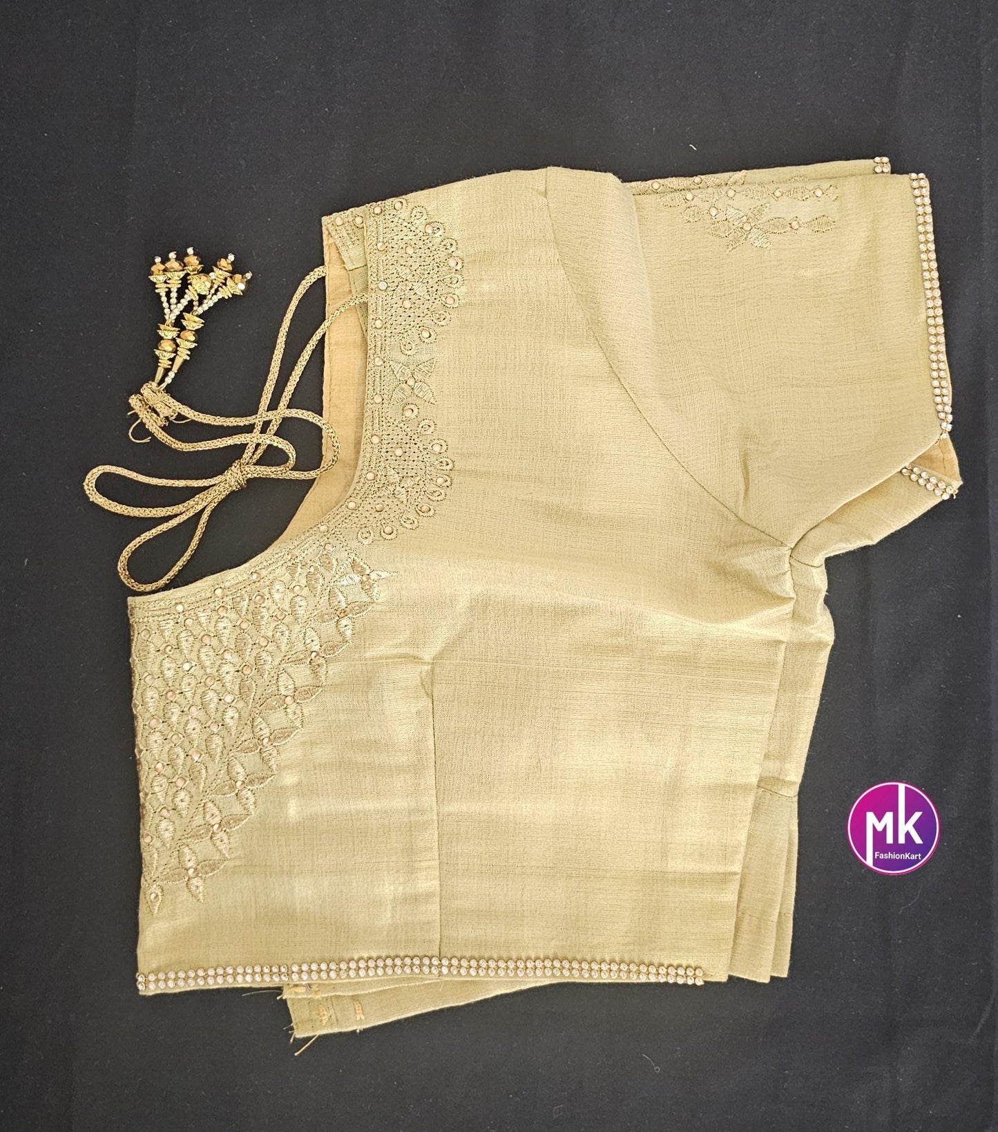 Golden Color Readymade Saree Blouse - Silk with Embroidery blouse - Size 42 - Saree/Lehenga Blouse - MK Fashionkart