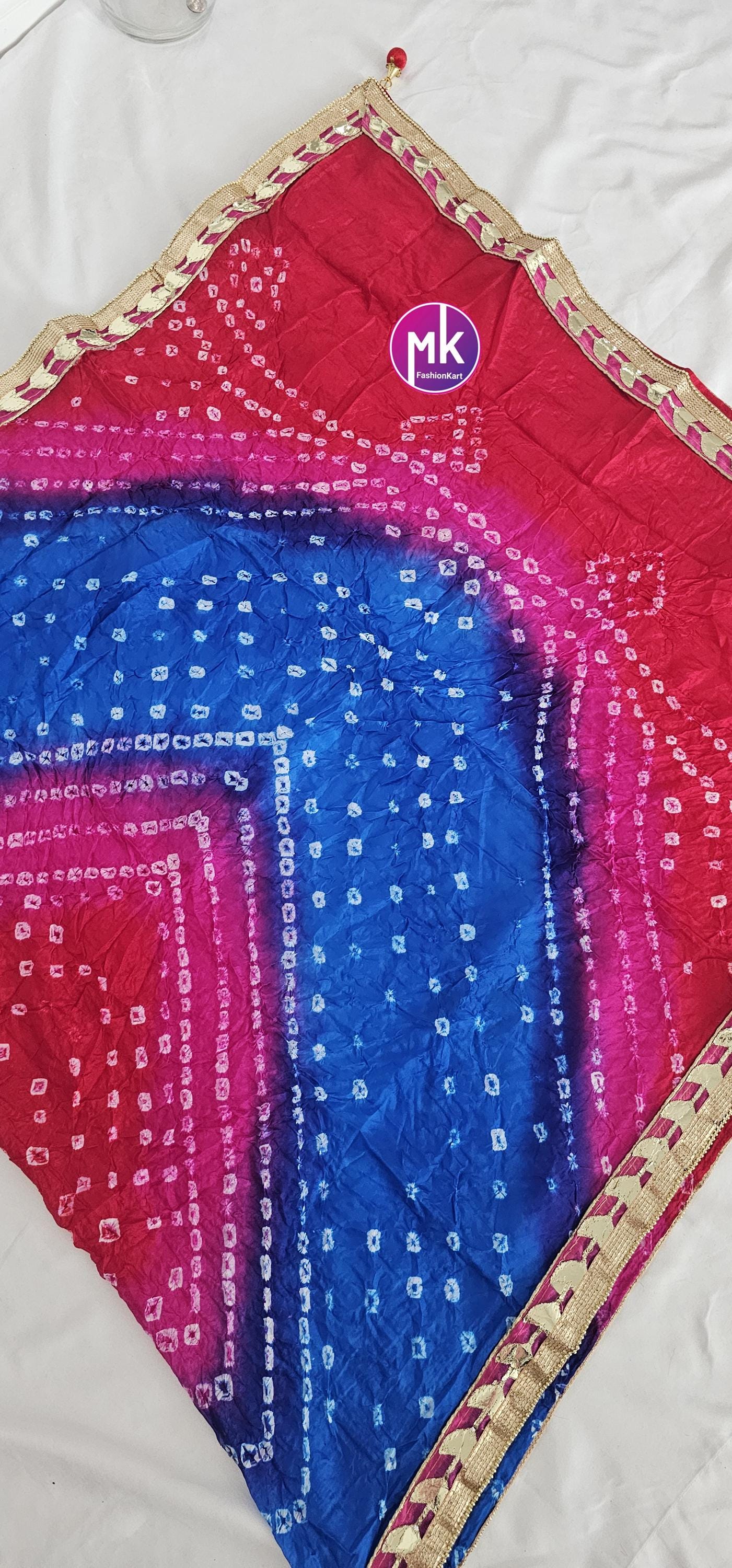 Beautiful attractive Rajasthani art Silk bandhini Dupatta - Partywear Dupatta - MK Fashionkart
