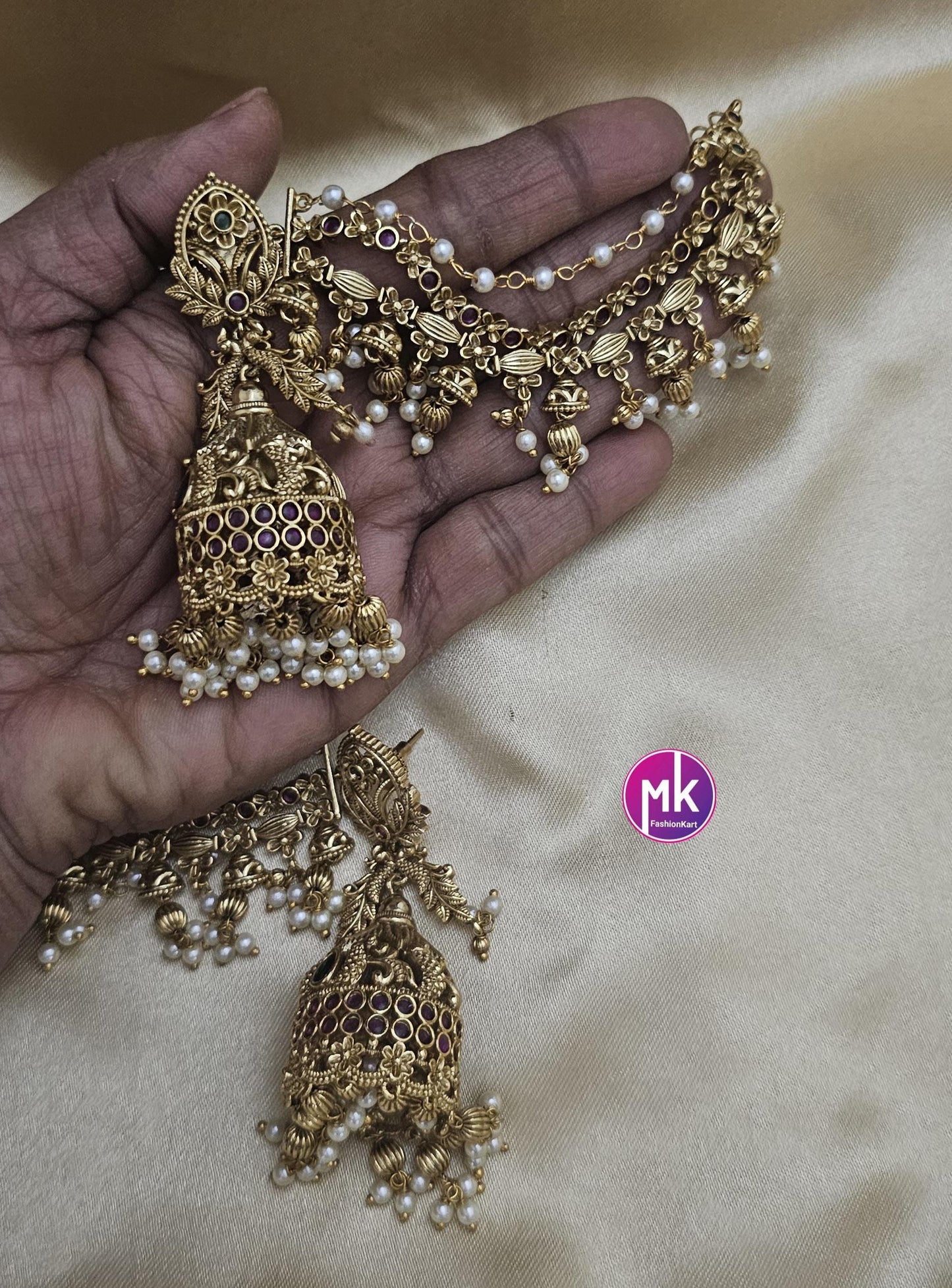 Premium Quality premium gold polish (very) Big Jhumka with attached mattal/matti  - MK Fashionkart - Fashion Jewelry - MK Fashionkart