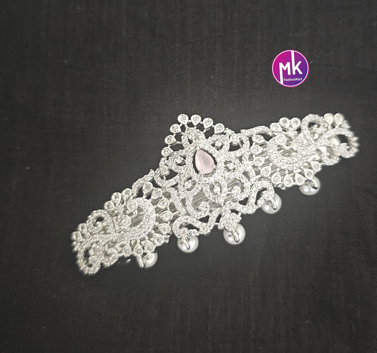 Peacock Flower design Premium Quality Silver finish AD stone Hair Clip/Hair Accessories - MK Fashionkart - Fashion Jewelry