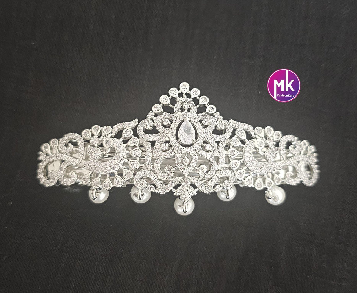 Peacock Flower design Premium Quality Silver finish AD stone Hair Clip/Hair Accessories - MK Fashionkart - Fashion Jewelry