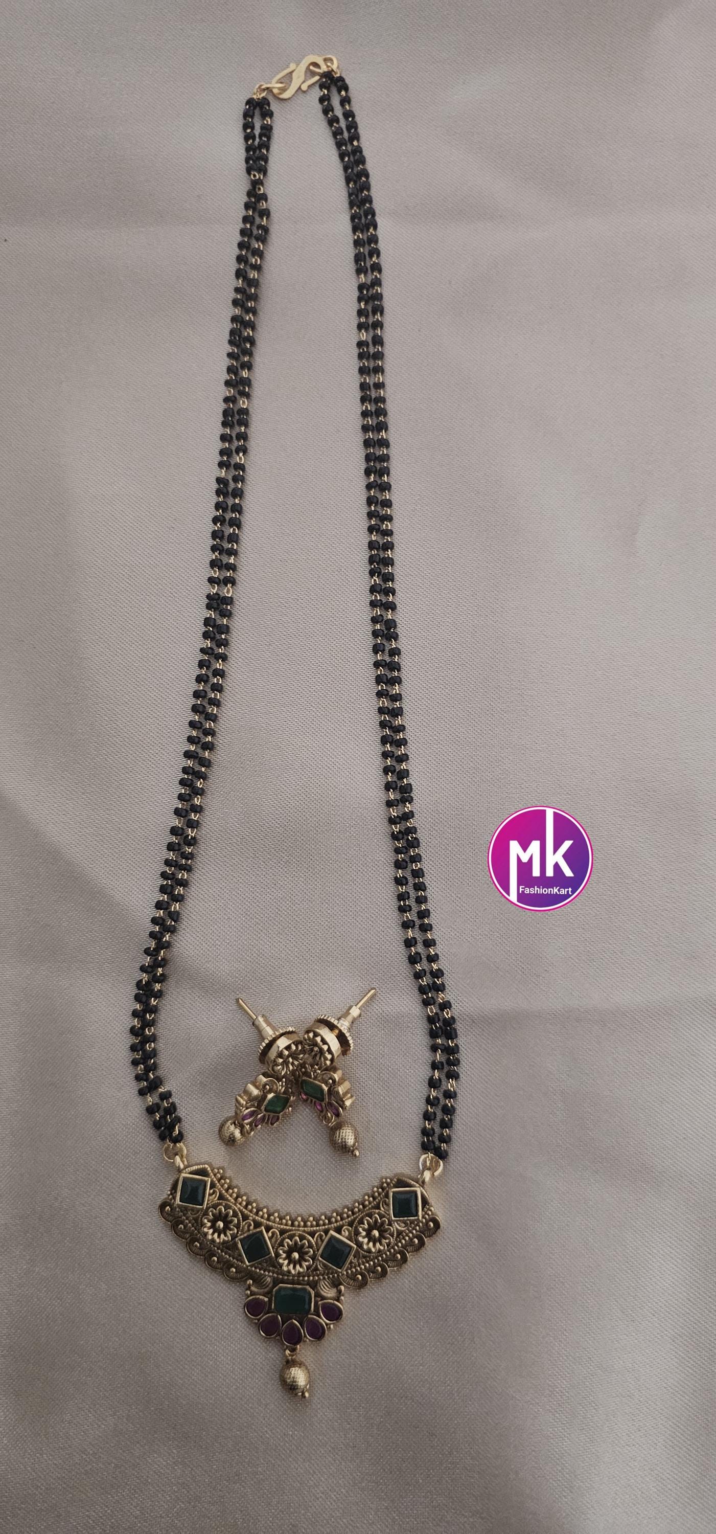 Premium quality AD Stone Matte Gold finish Mangalsutra Chain with matching Earrings - MK Fashionkart - Fashion Jewelry