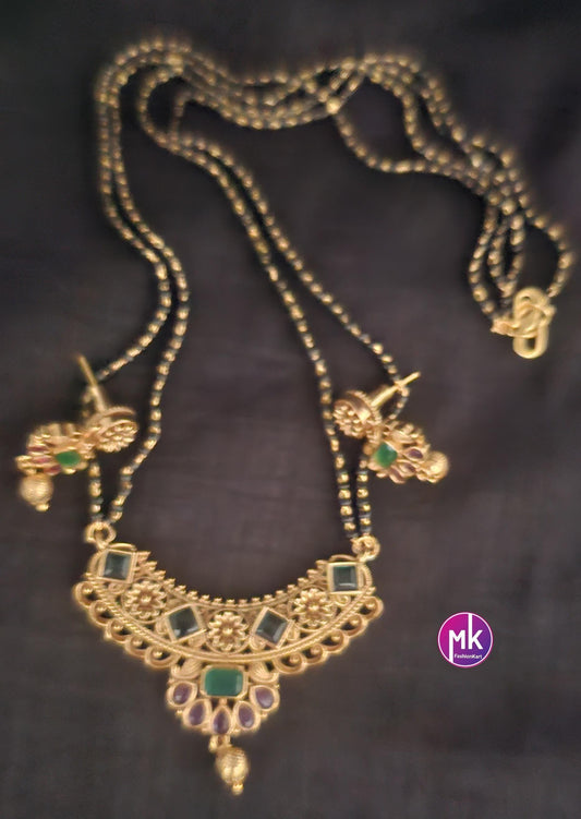 Premium quality AD Stone Matte Gold finish Mangalsutra Chain with matching Earrings - MK Fashionkart - Fashion Jewelry