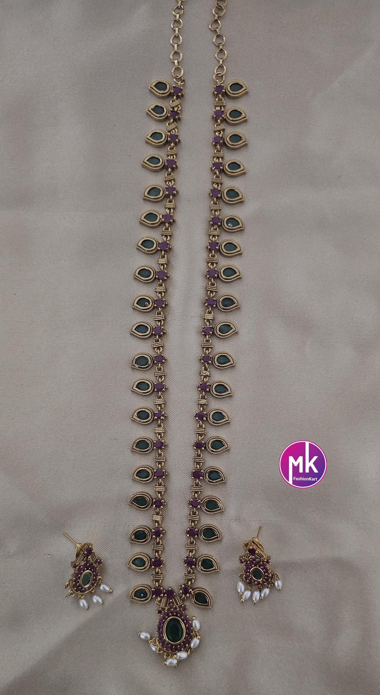Matte finish Traditional Kerala style Mango Haram w matching Beautiful Earrings - Adult cum Teen Haram - MK Fashionkart - Fashion Jewelry