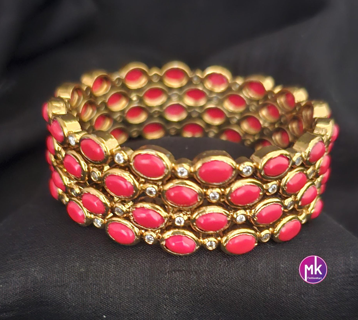 Premium quality gold finish Coral and AD stone Bangles - Set of 4 bangles - Size 2.4, 2.6 and 2.8 - Fashion Jewelry - MK Fashionkart