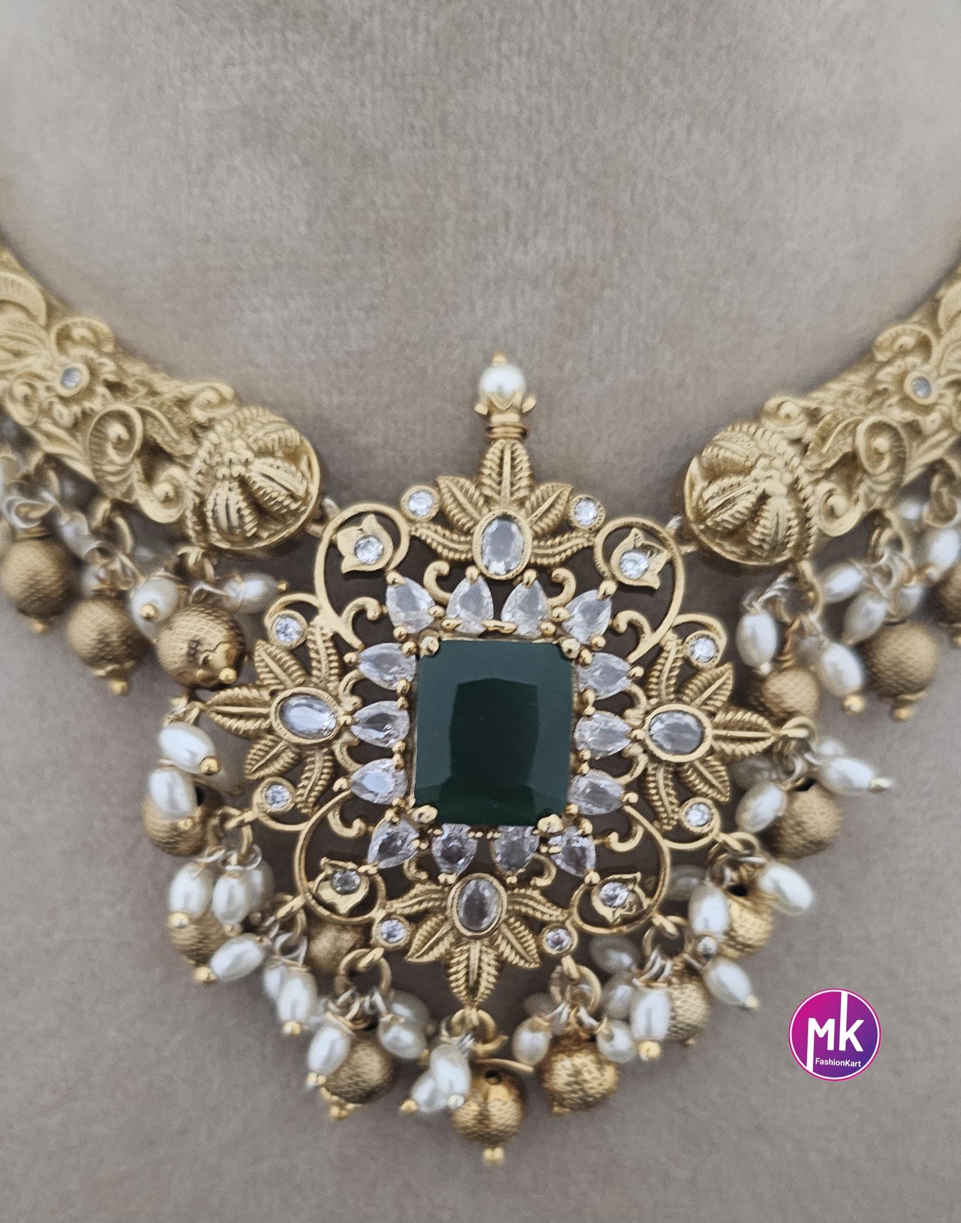 Celebrity Style Premium Quality Hasli AD stone Necklace with matching Earrings - Trendy Necklace - Fashion Necklace -MK Fashionkart