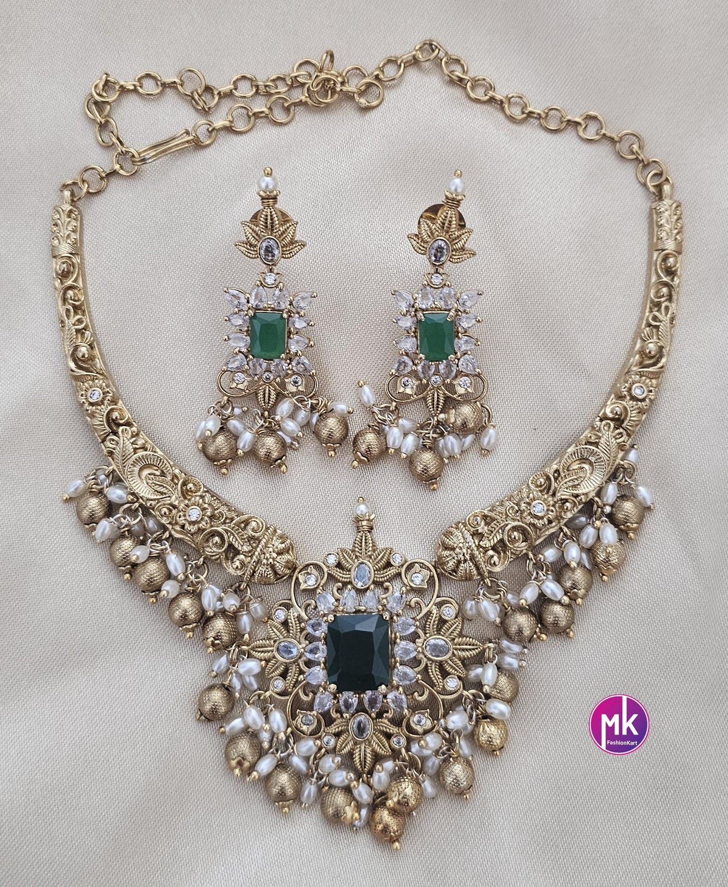 Celebrity Style Premium Quality Hasli AD stone Necklace with matching Earrings - Trendy Necklace - Fashion Necklace -MK Fashionkart