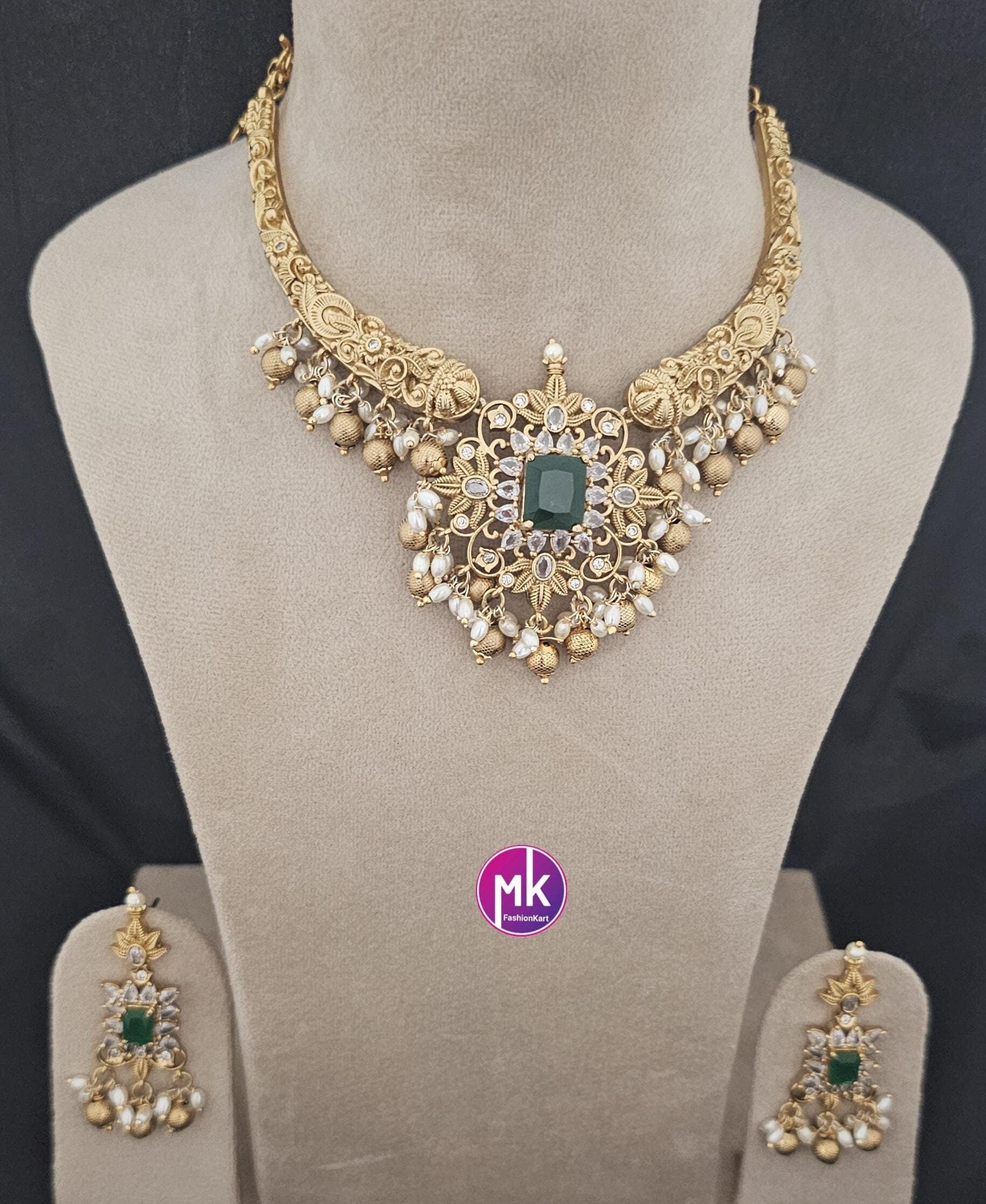 Celebrity Style Premium Quality Hasli AD stone Necklace with matching Earrings - Trendy Necklace - Fashion Necklace -MK Fashionkart