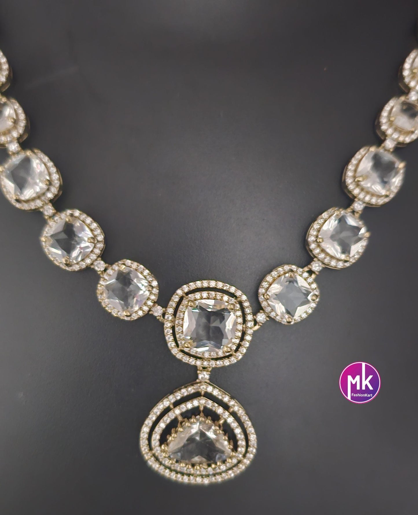 Celebrity Style Premium Quality AD/CZ stone Necklace and Beautiful matching Earrings - Bridal Jewelry - Fashion Jewelry - MK Fashionkart