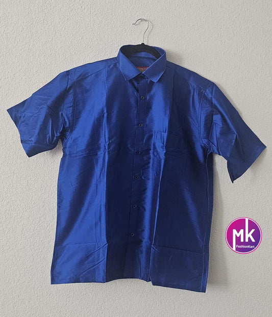 Men's Silk Cotton Shirt - Half Hand - Size 44 - XXL Size - Wedding/Partywear Shirt - MK Fashionkart - Indian Dresses