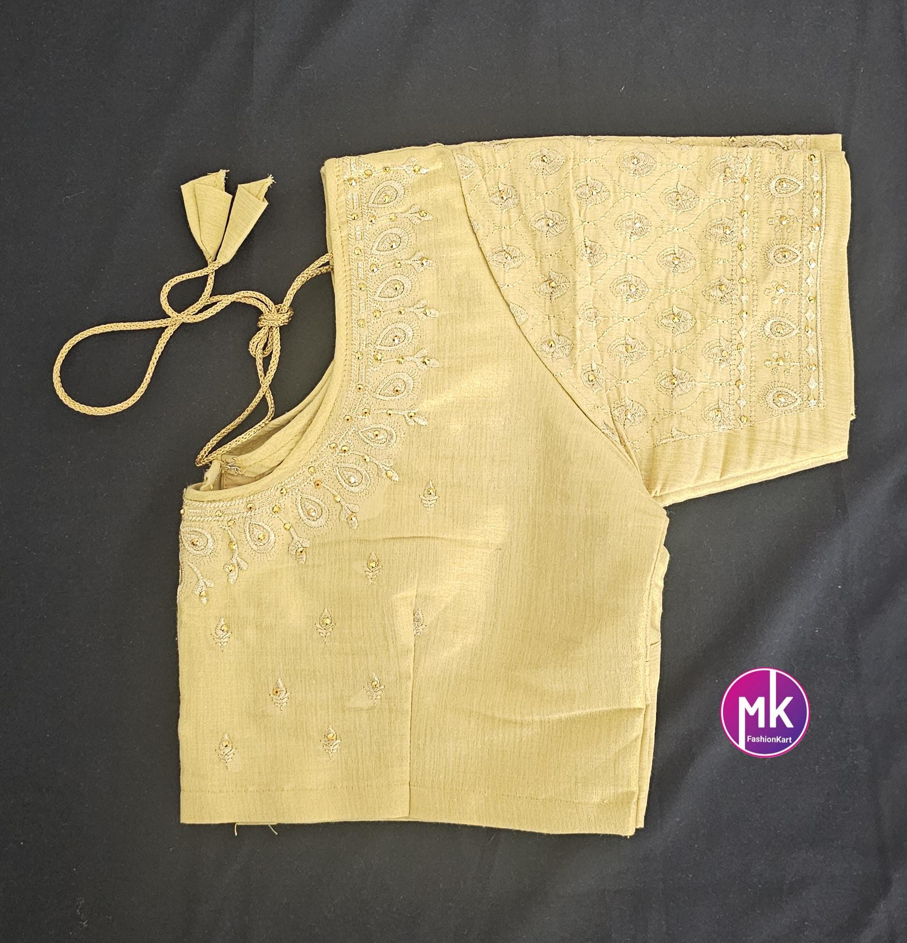 Golden Color Readymade Saree Blouse - Silk with Embroidery blouse - Size 40 - Saree/Lehenga Blouse - MK Fashionkart