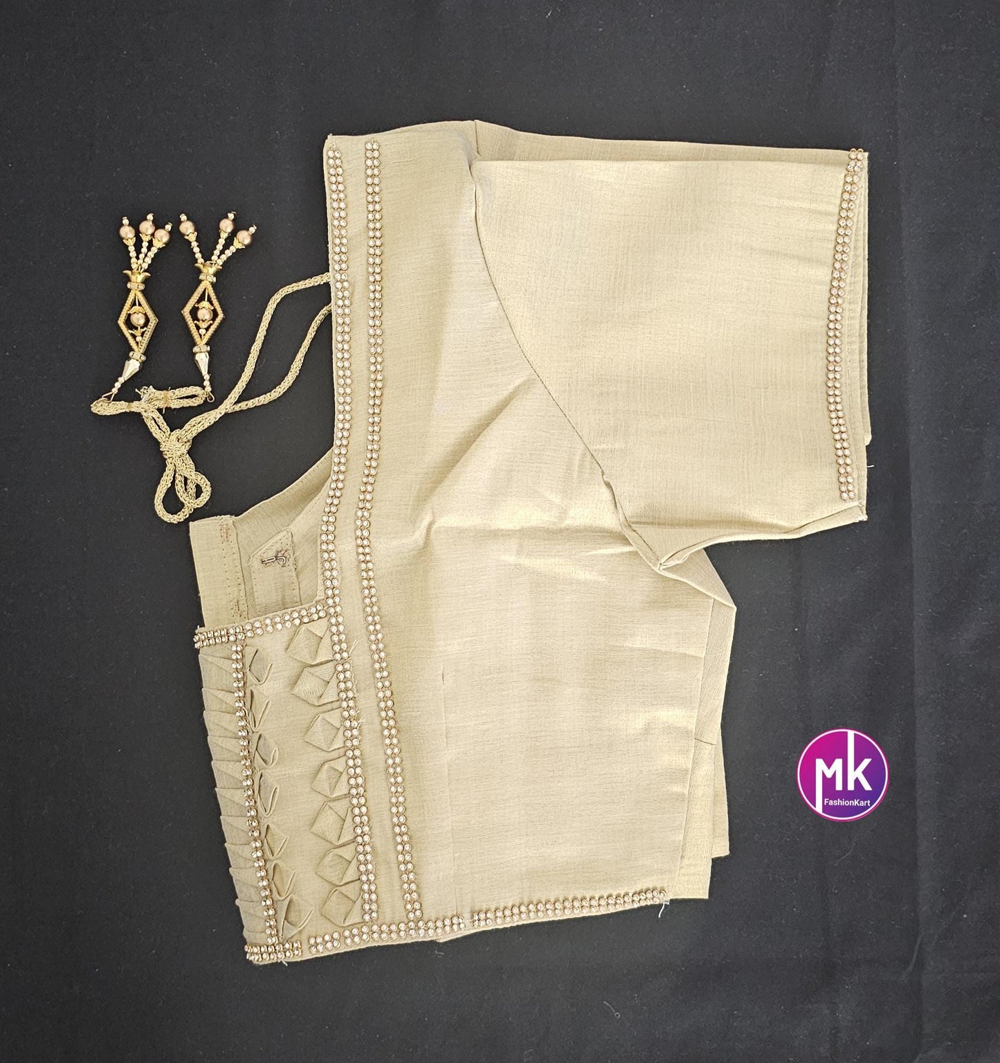 Golden Color Readymade Saree Blouse - Silk with Embroidery blouse - Size 42 - Saree/Lehenga Blouse - MK Fashionkart