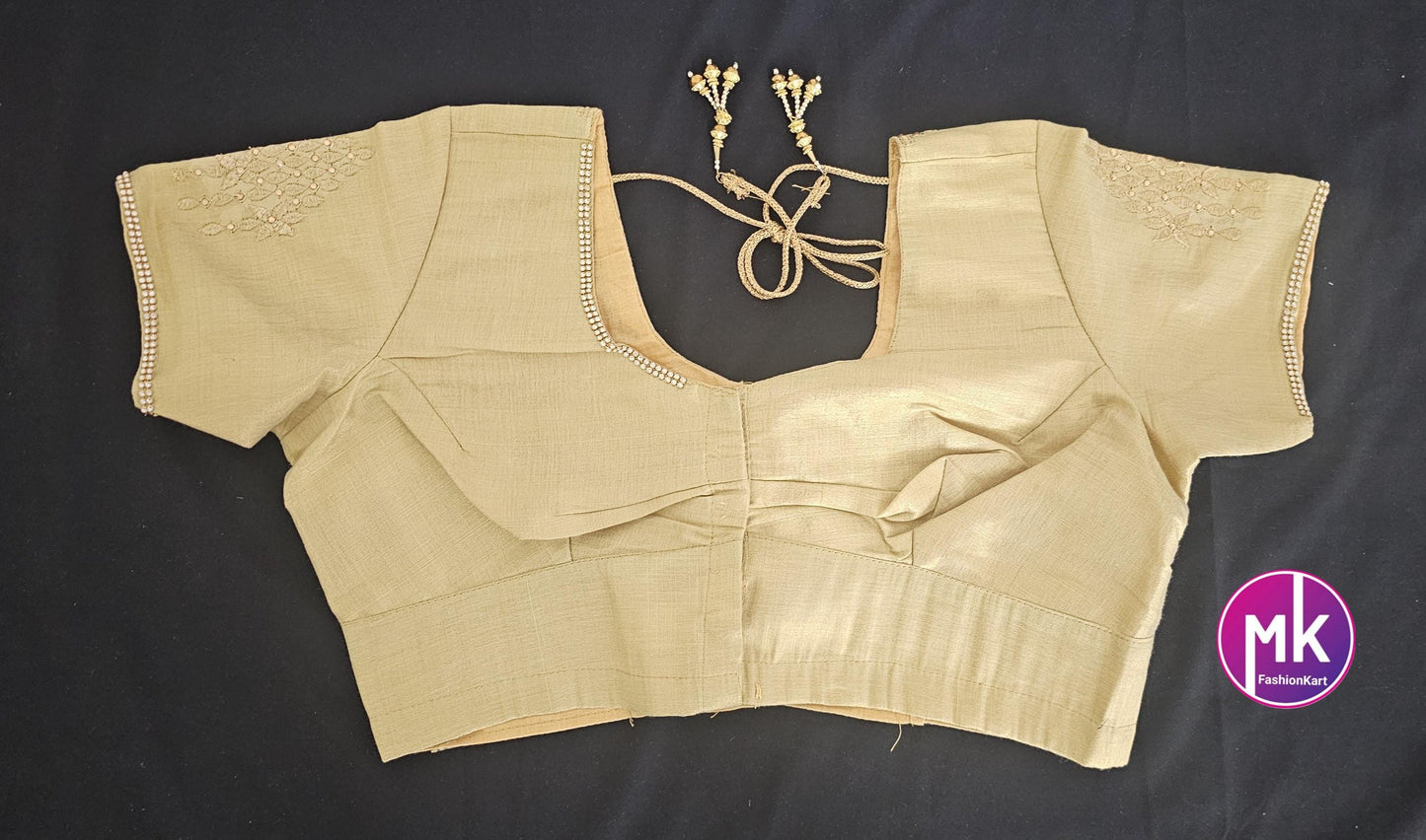 Golden Color Readymade Saree Blouse - Silk with Embroidery blouse - Size 42 - Saree/Lehenga Blouse - MK Fashionkart