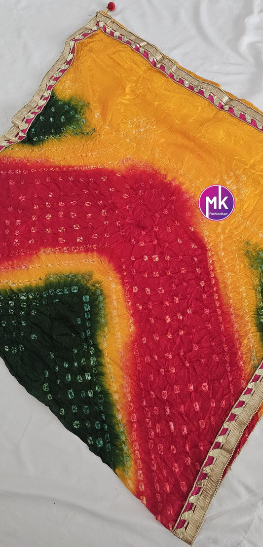 Beautiful attractive Rajasthani art Silk bandhini Dupatta - Partywear Dupatta - MK Fashionkart