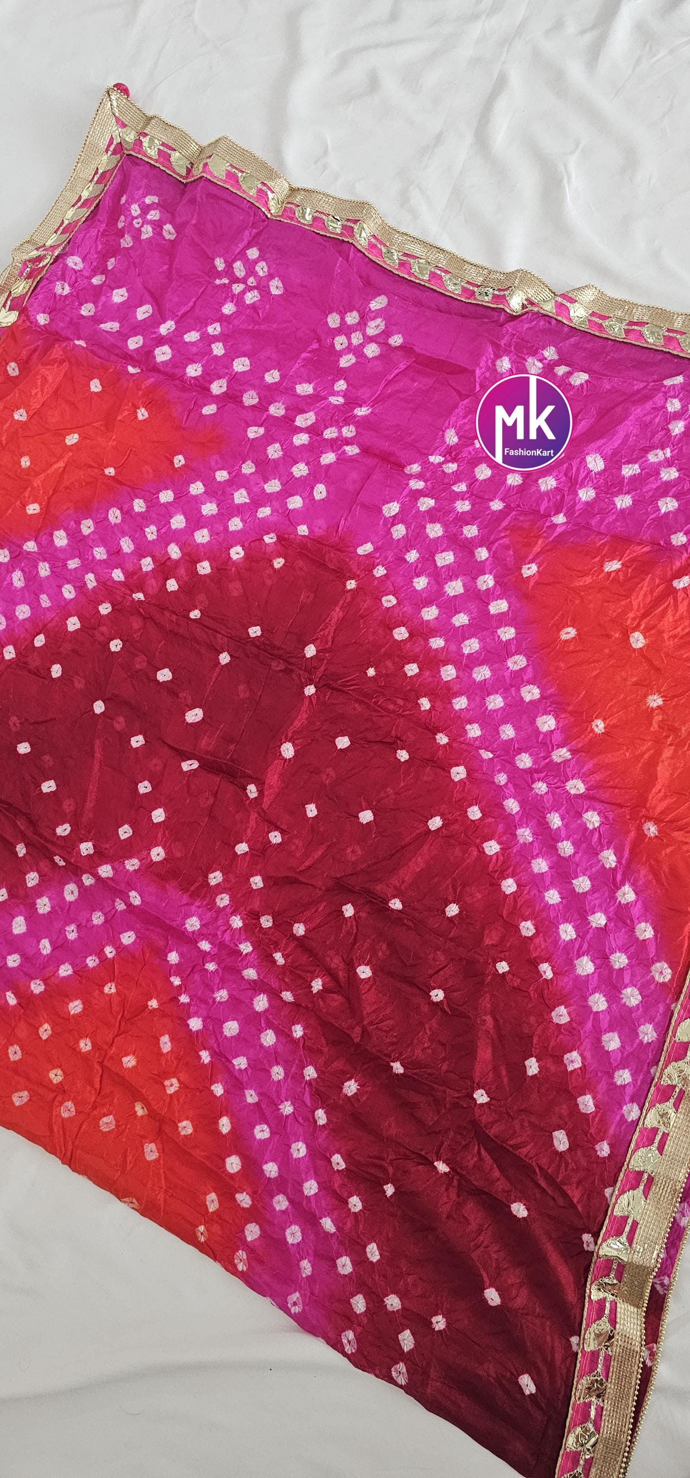 Beautiful attractive Rajasthani art Silk bandhini Dupatta - Partywear Dupatta - MK Fashionkart