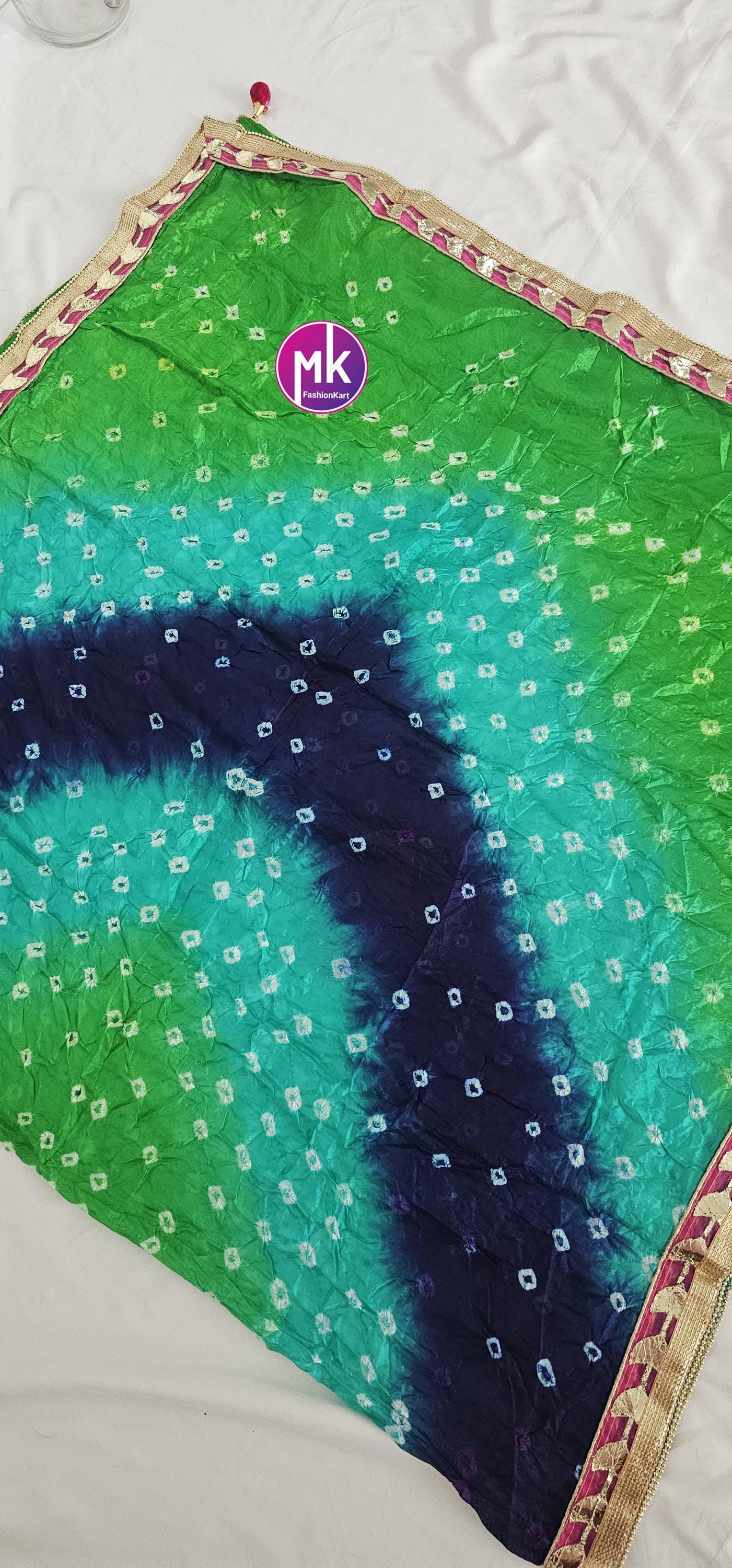 Beautiful attractive Rajasthani art Silk bandhini Dupatta - Partywear Dupatta - MK Fashionkart