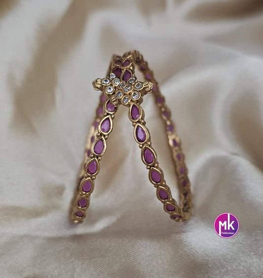 Matte gold finish Kemp and AD stones Bangles - Set of 2 bangles - Size 2.4, 2.6 and 2.8 - Fashion Jewelry - MK Fashionkart
