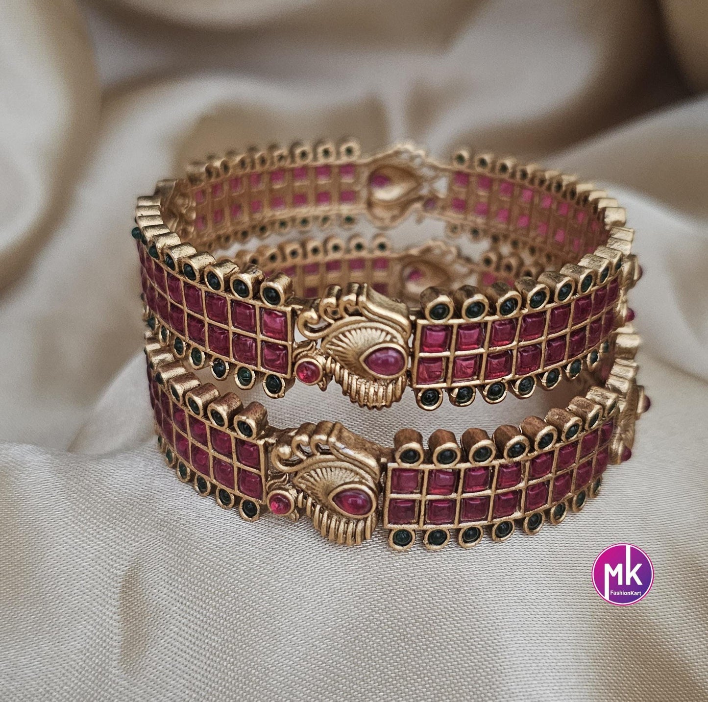 Premium Quality Matte finish kemp stone Bangles - Set of 2 bangles - Size 2.6 and 2.8 - Fashion Jewelry - MK Fashionkart