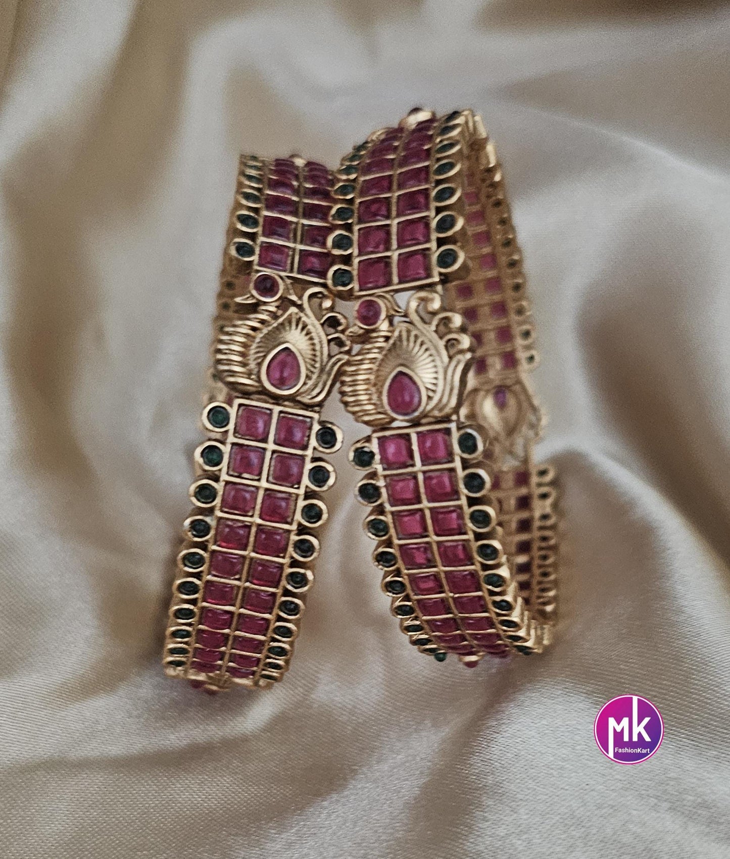 Premium Quality Matte finish kemp stone Bangles - Set of 2 bangles - Size 2.6 and 2.8 - Fashion Jewelry - MK Fashionkart