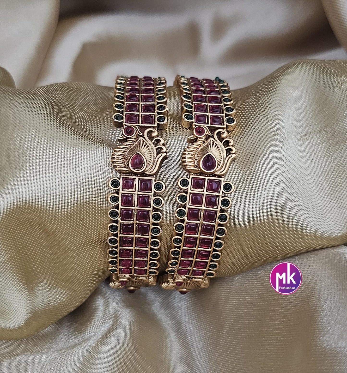 Premium Quality Matte finish kemp stone Bangles - Set of 2 bangles - Size 2.6 and 2.8 - Fashion Jewelry - MK Fashionkart