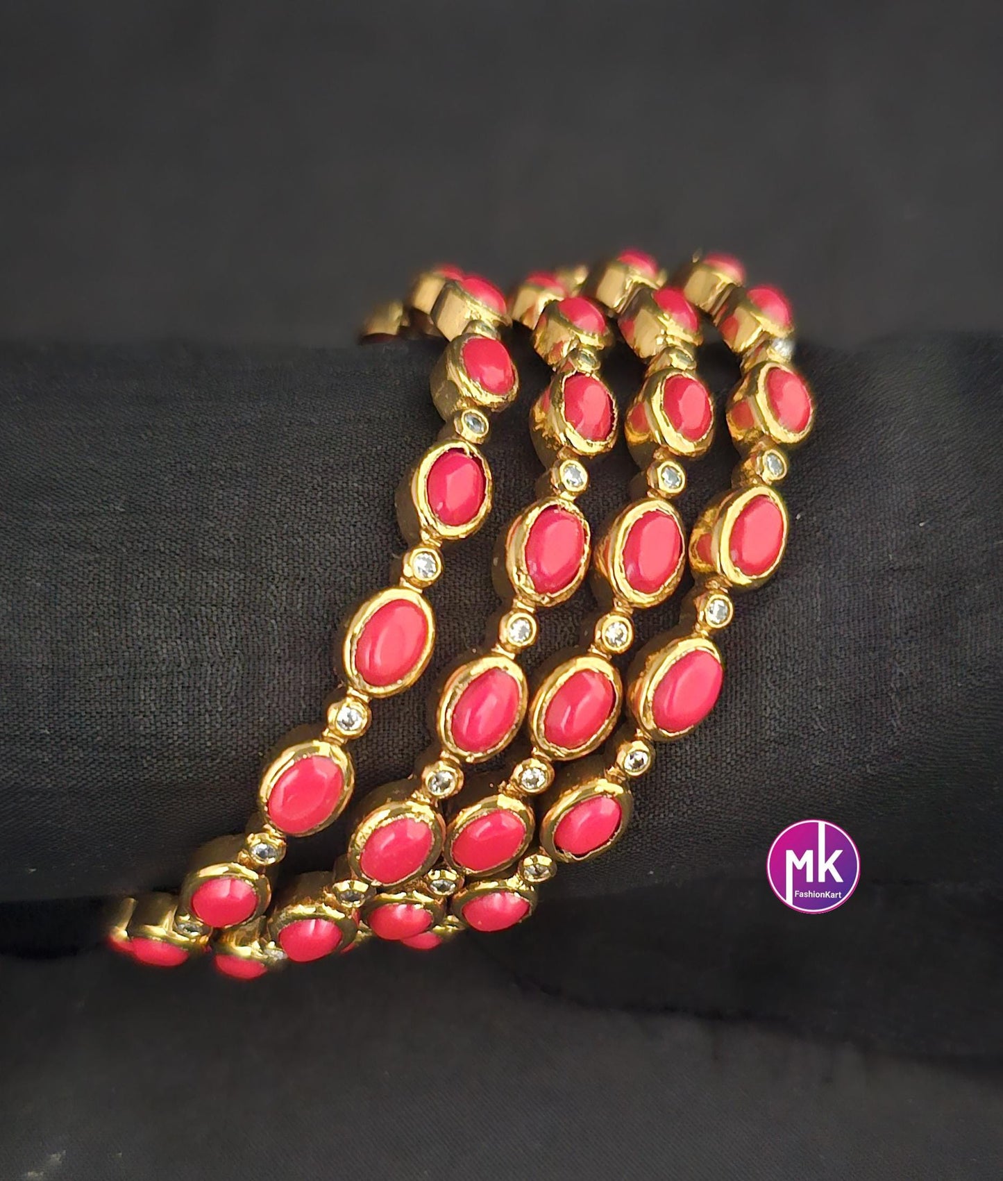 Premium quality gold finish Coral and AD stone Bangles - Set of 4 bangles - Size 2.4, 2.6 and 2.8 - Fashion Jewelry - MK Fashionkart