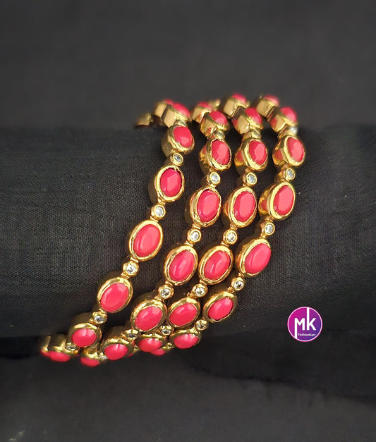 Premium quality gold finish Coral and AD stone Bangles - Set of 4 bangles - Size 2.4, 2.6 and 2.8 - Fashion Jewelry - MK Fashionkart