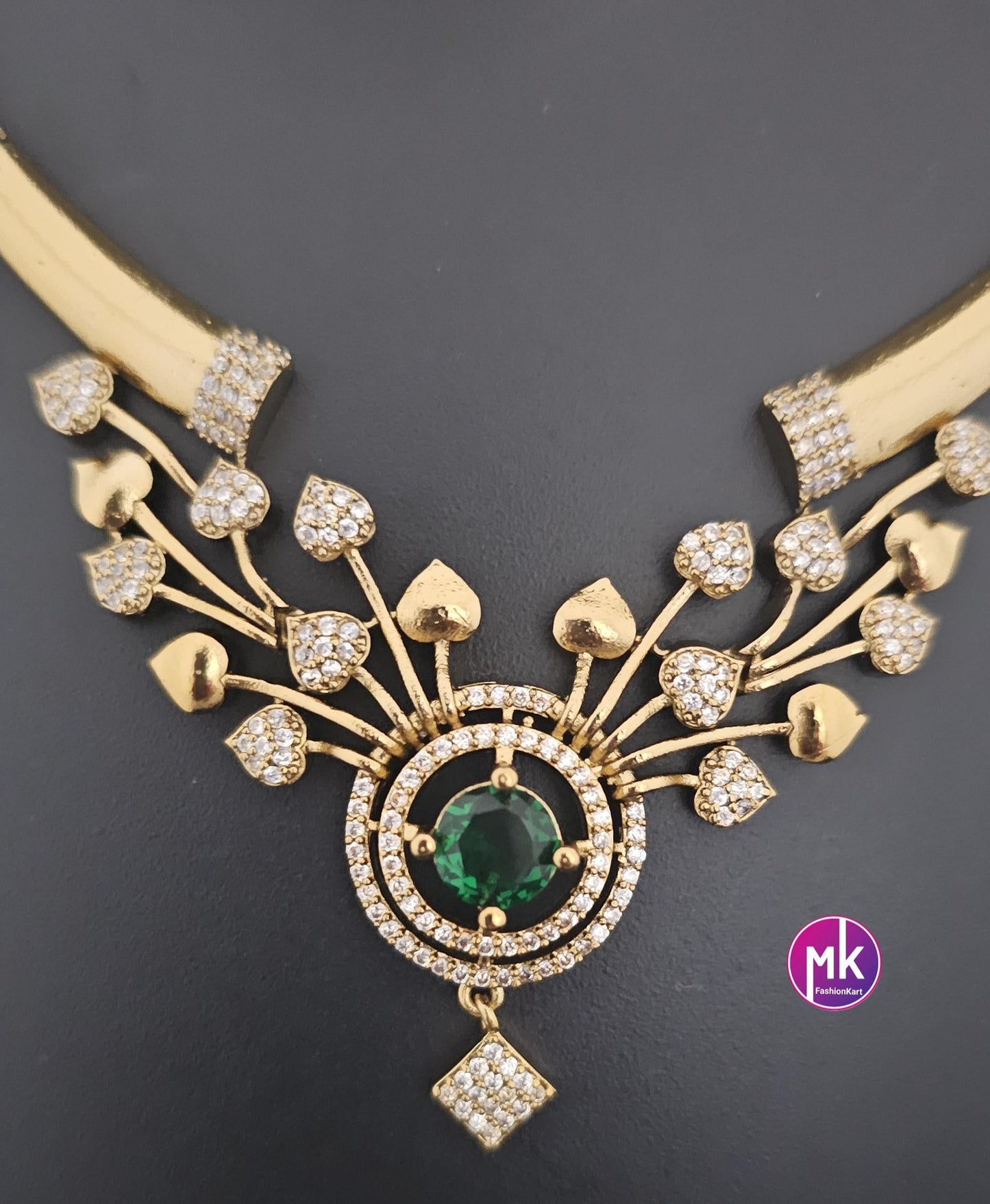 Flower design Hasli AD stone necklace with matching Earrings - Fashion Jewelry - Mk Fashionkart