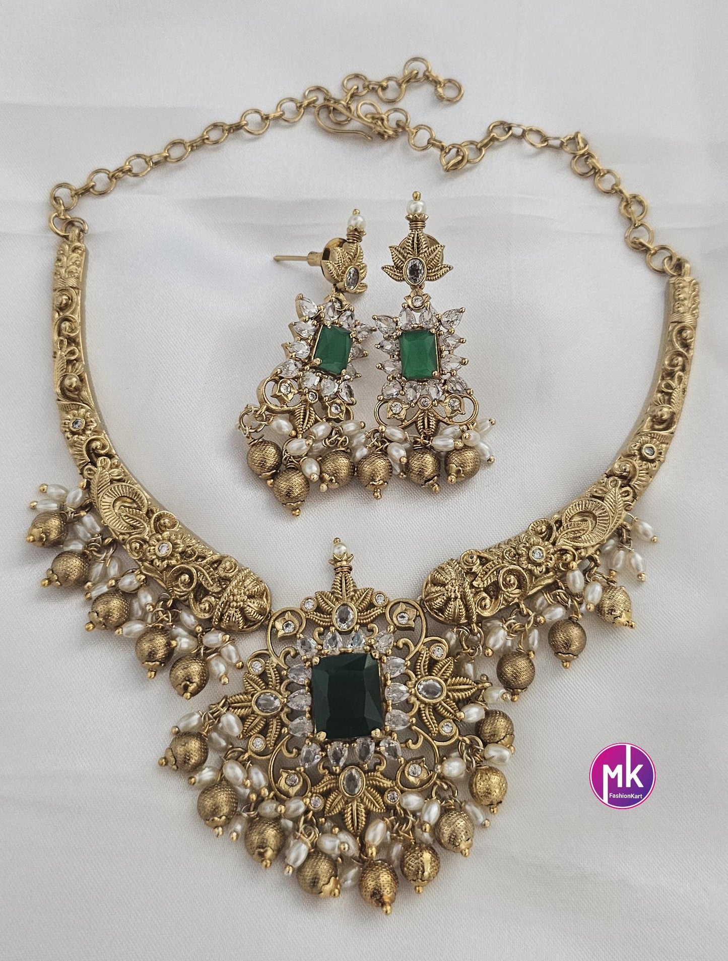 Celebrity Style Premium Quality Hasli AD stone Necklace with matching Earrings - Trendy Necklace - Fashion Necklace -MK Fashionkart