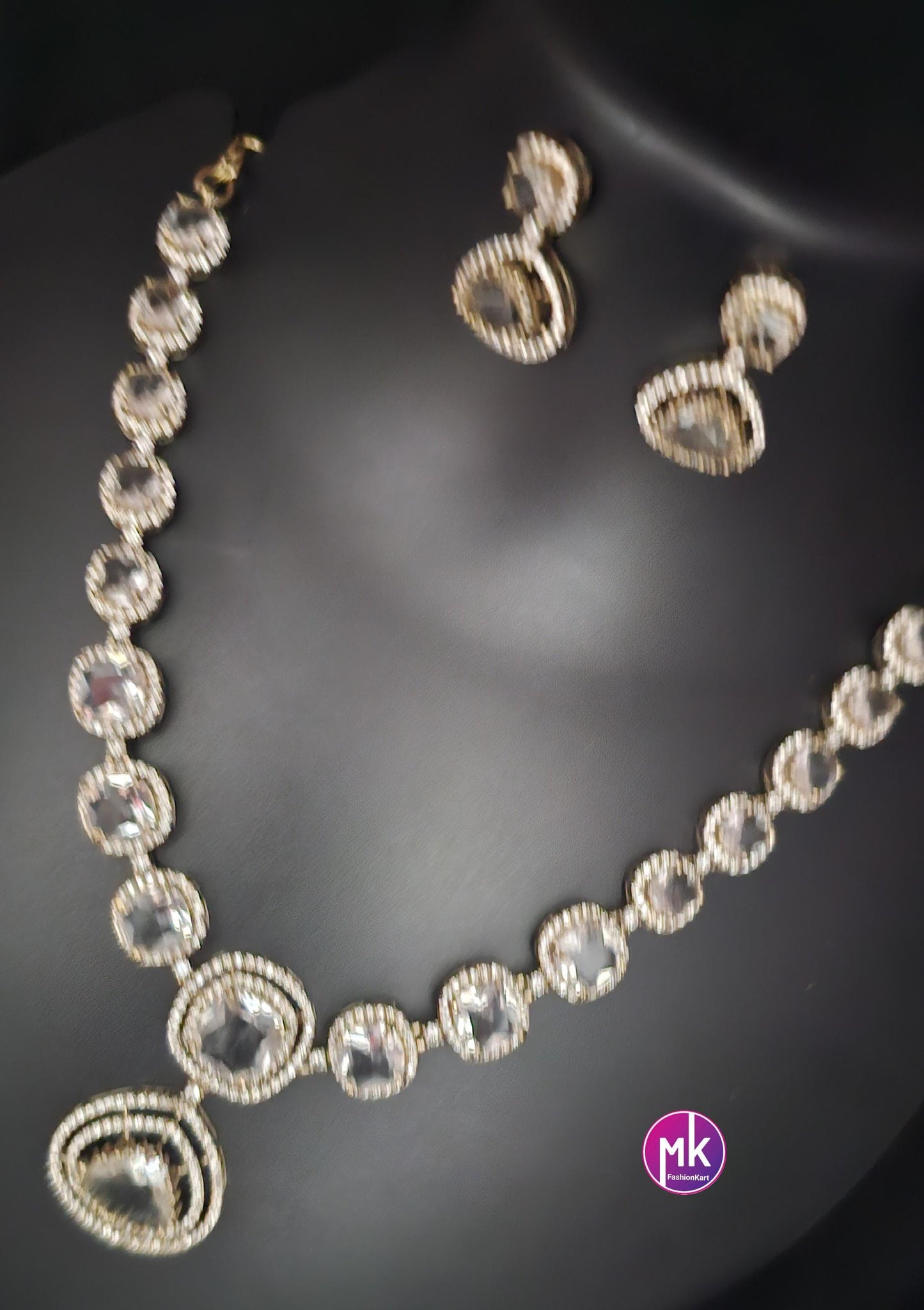 Celebrity Style Premium Quality AD/CZ stone Necklace and Beautiful matching Earrings - Bridal Jewelry - Fashion Jewelry - MK Fashionkart