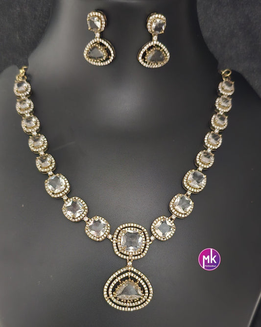 Celebrity Style Premium Quality AD/CZ stone Necklace and Beautiful matching Earrings - Bridal Jewelry - Fashion Jewelry - MK Fashionkart