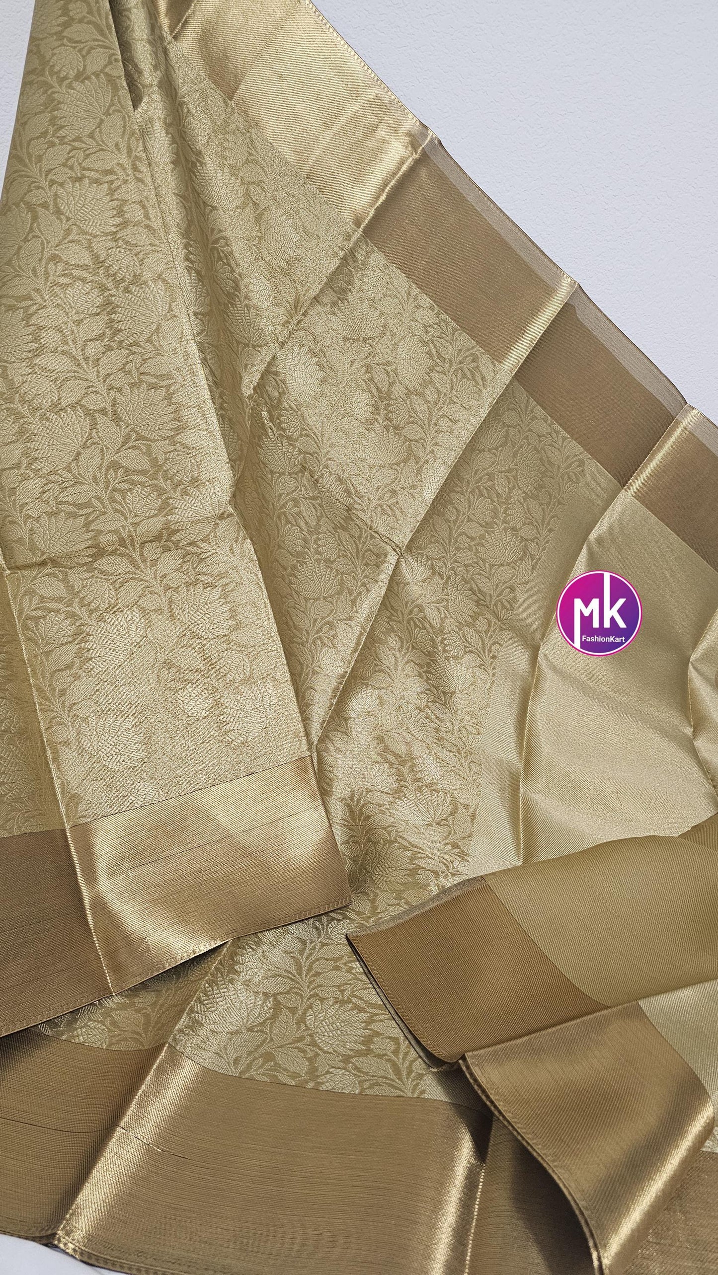 Celebrity Style (Nita Ambani Inspired) Banarasi Brocade Tissue Silk Saree w floral design Embossed saree w running blouse (unstitched)