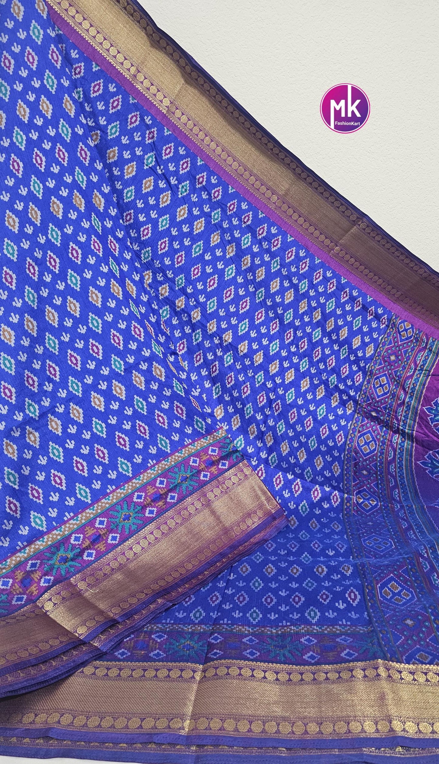 Semi Ikkath Silk Saree ikkath & pochampalli print - Rich pallu weaving border - Saree with running blouse (unstitched) - MK Fashionkart