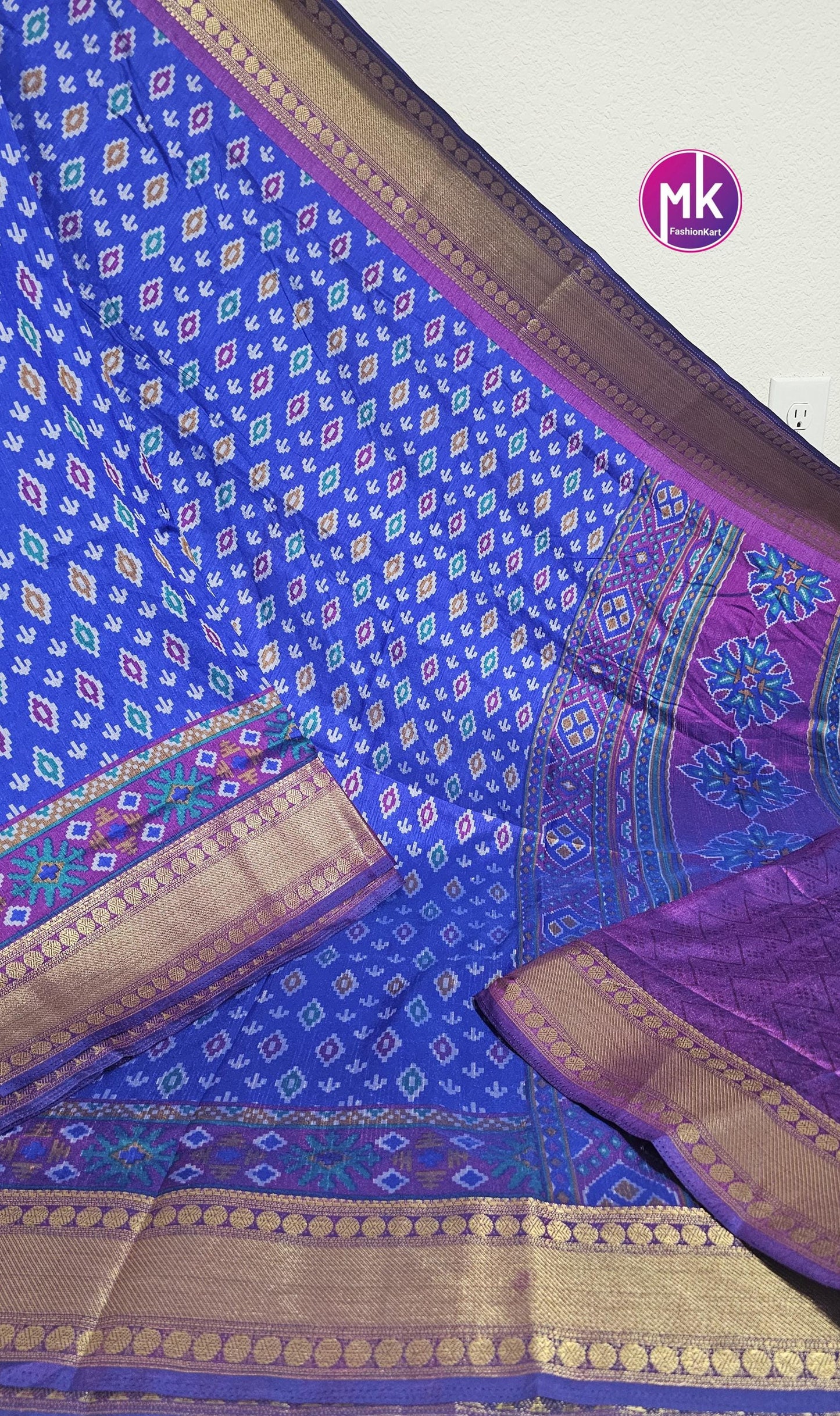 Semi Ikkath Silk Saree ikkath & pochampalli print - Rich pallu weaving border - Saree with running blouse (unstitched) - MK Fashionkart
