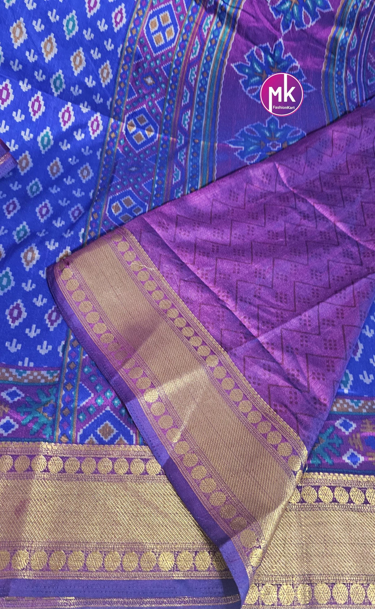 Semi Ikkath Silk Saree ikkath & pochampalli print - Rich pallu weaving border - Saree with running blouse (unstitched) - MK Fashionkart