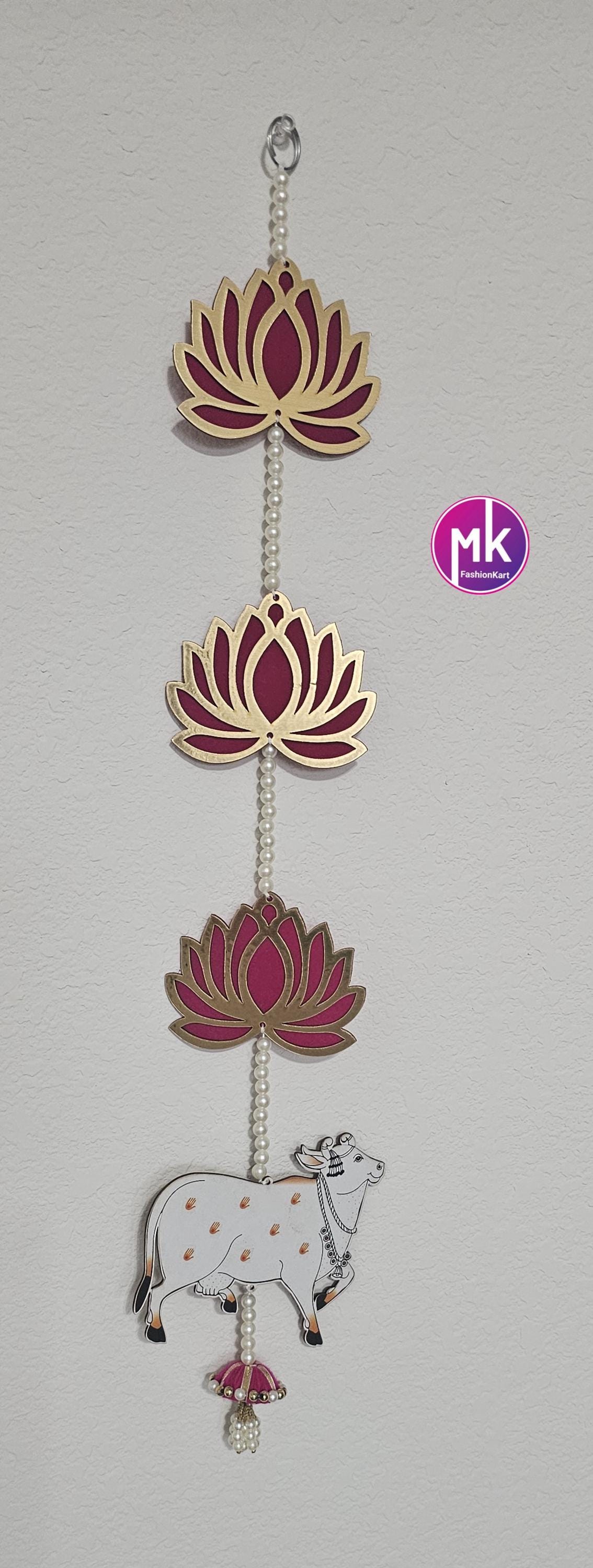 Lotus and pichwai cow hanging for Home Decor/Pooja Decor//Mahendi function/Wedding/Housewarming - Backdrop/Mandir/Wall decor- MK Fashionkart