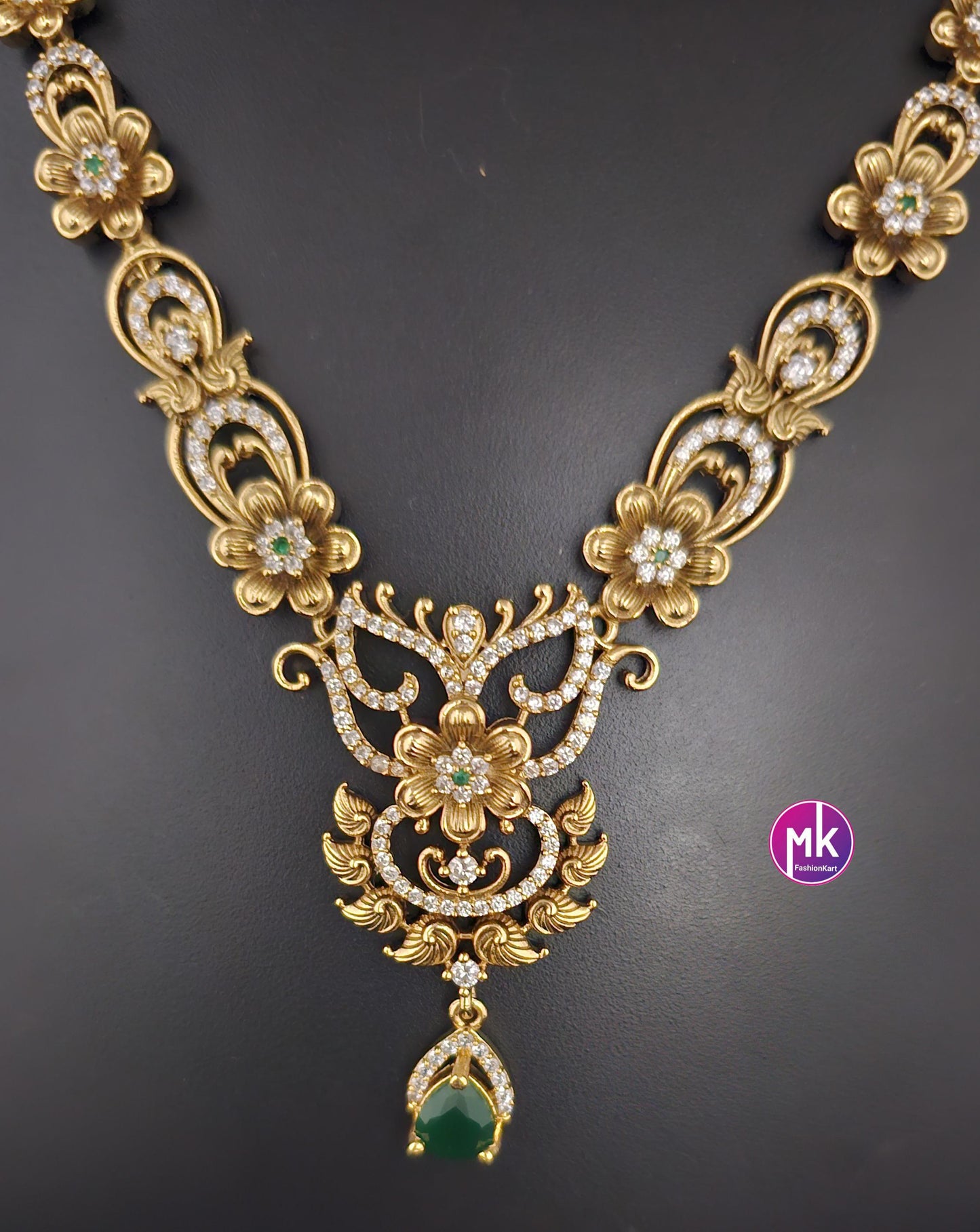 Premium Quality CZ matte finish Necklace with Beautiful Earrings - Adult cum Teen Necklace - MK Fashionkart - Fashion Jewelry