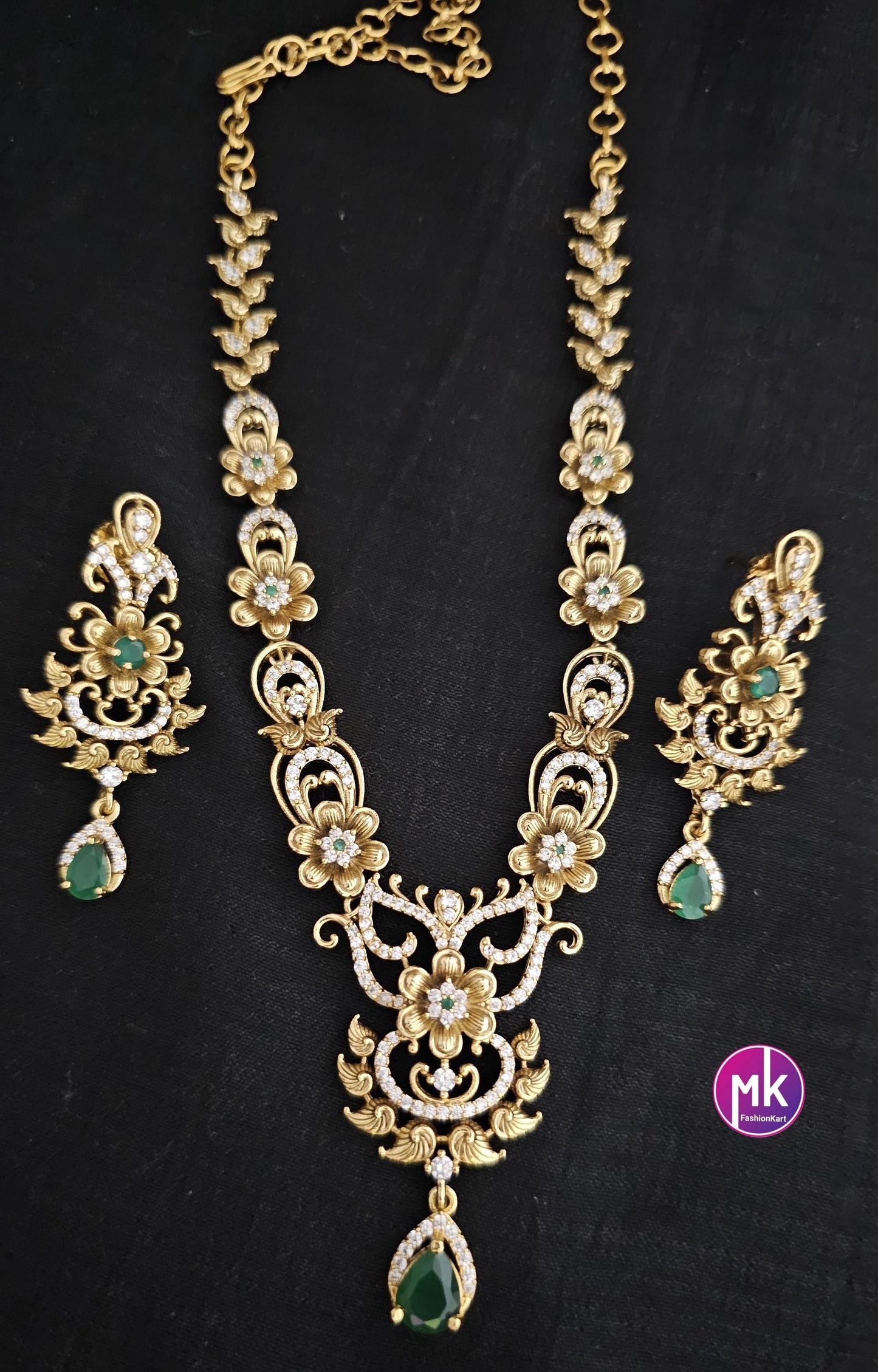 Premium Quality CZ matte finish Necklace with Beautiful Earrings - Adult cum Teen Necklace - MK Fashionkart - Fashion Jewelry